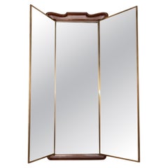 Italian Mid-Century Book-Form Wall Mirror in Walnut and Brass, Italy, 1950s