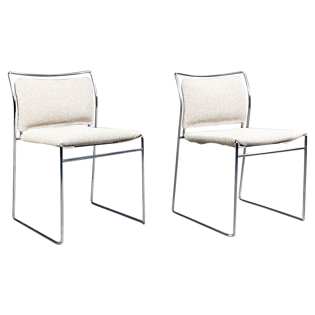 Italian Mid-Century Bouclè Fabric n Steel Tulu Chairs by Takahama Cassina, 1968