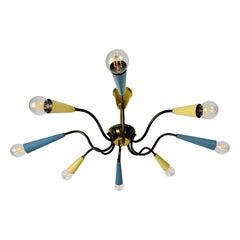 Italian Mid-Century Brass 8-Arm Sputnik Chandelier Arredoluce Attributed, 1960s