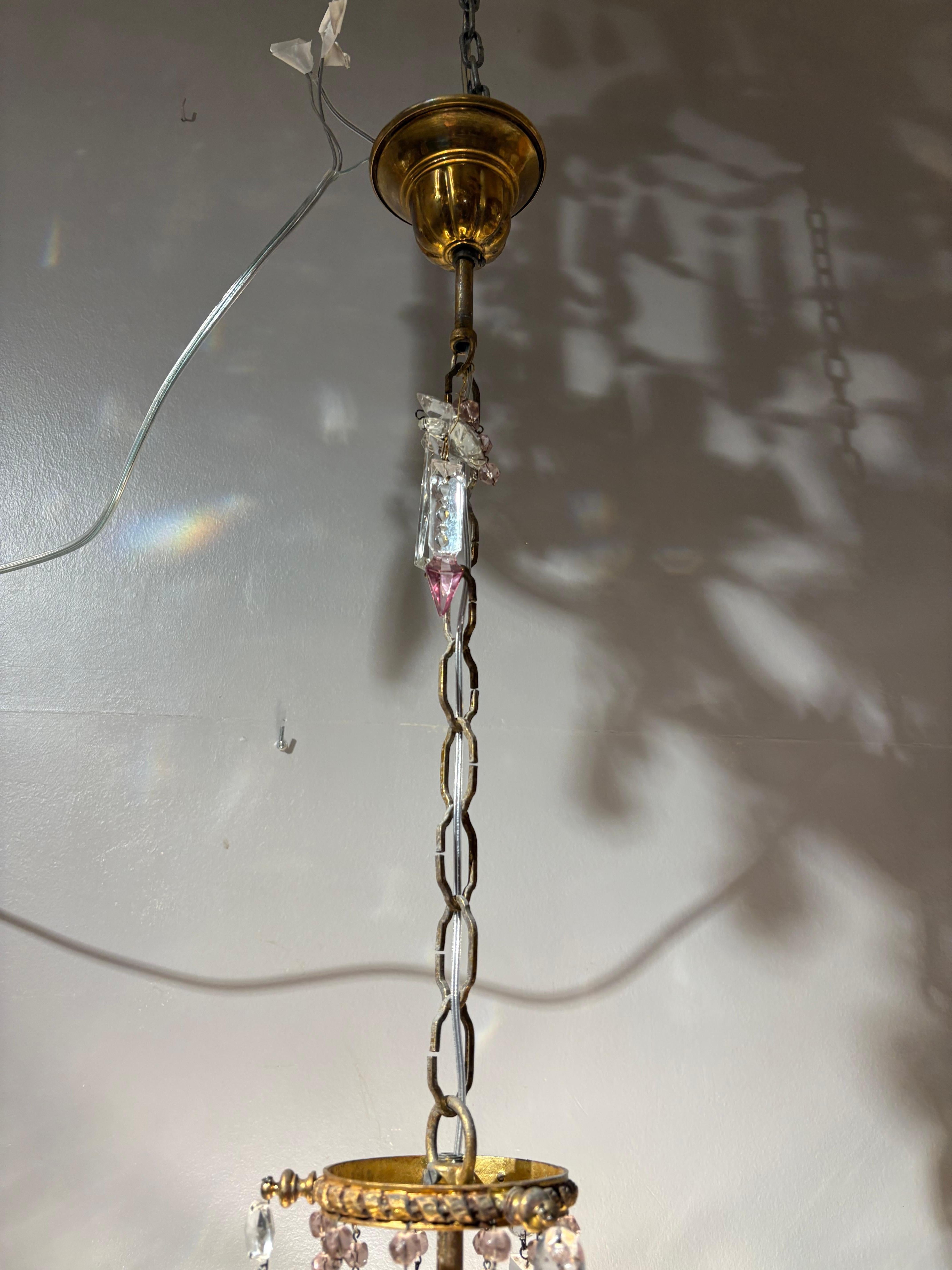 Araña italiana de latón y cristal de Bohemia de mediados de siglo en venta 4