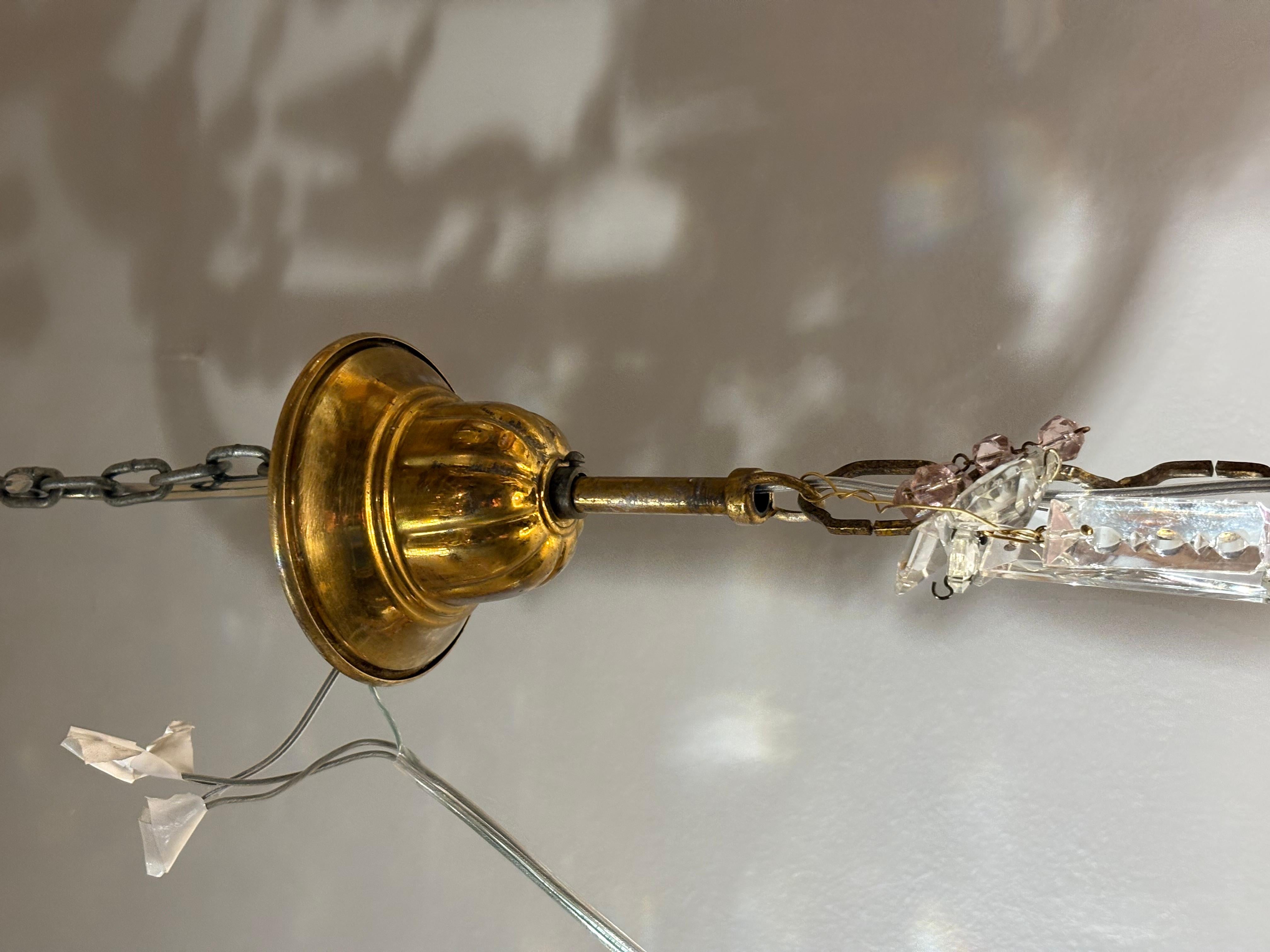 Araña italiana de latón y cristal de Bohemia de mediados de siglo en venta 5