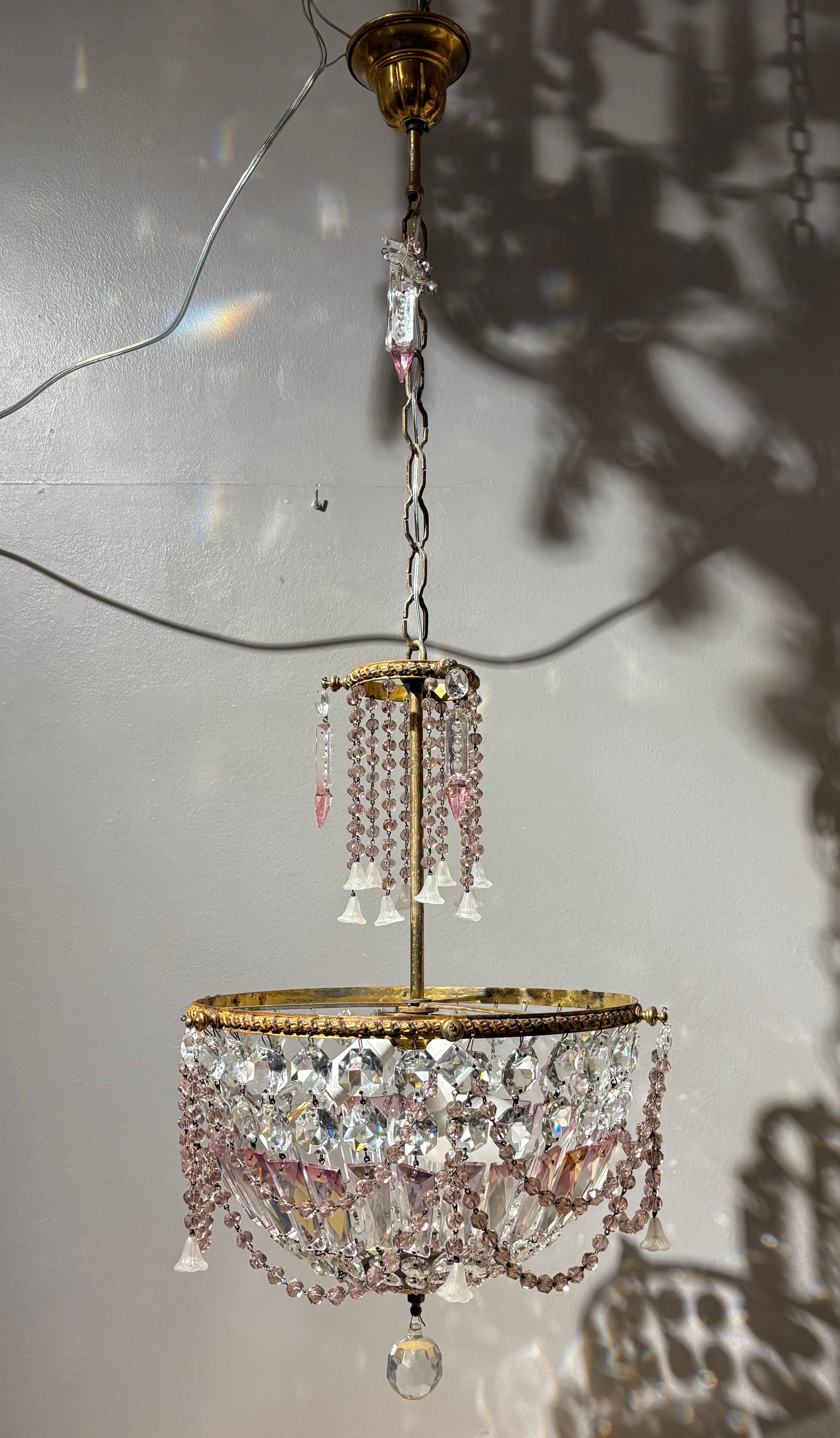 Araña italiana de latón y cristal de Bohemia de mediados de siglo Italiano en venta