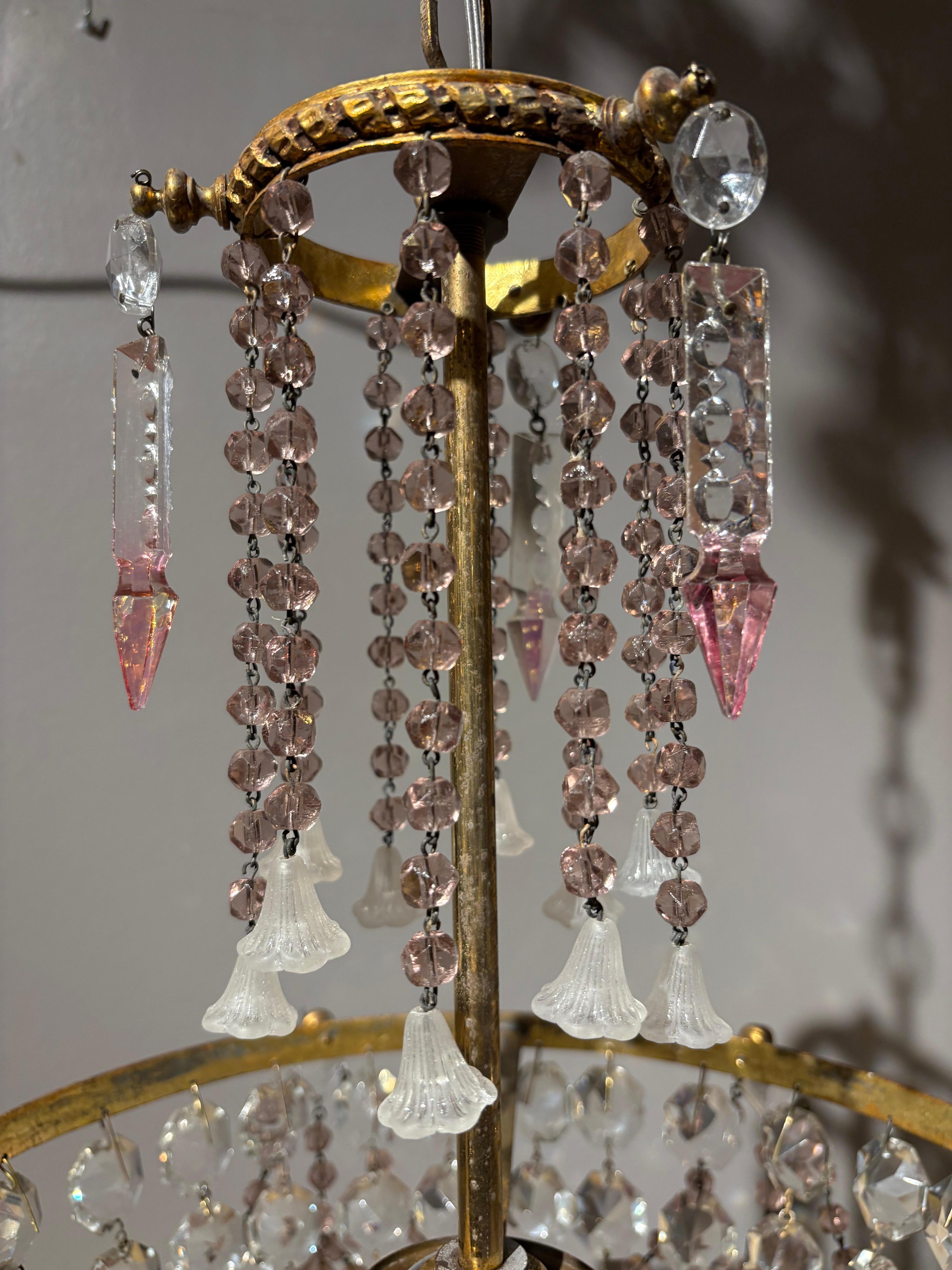 Araña italiana de latón y cristal de Bohemia de mediados de siglo en Bueno estado para la venta en Los Angeles, CA