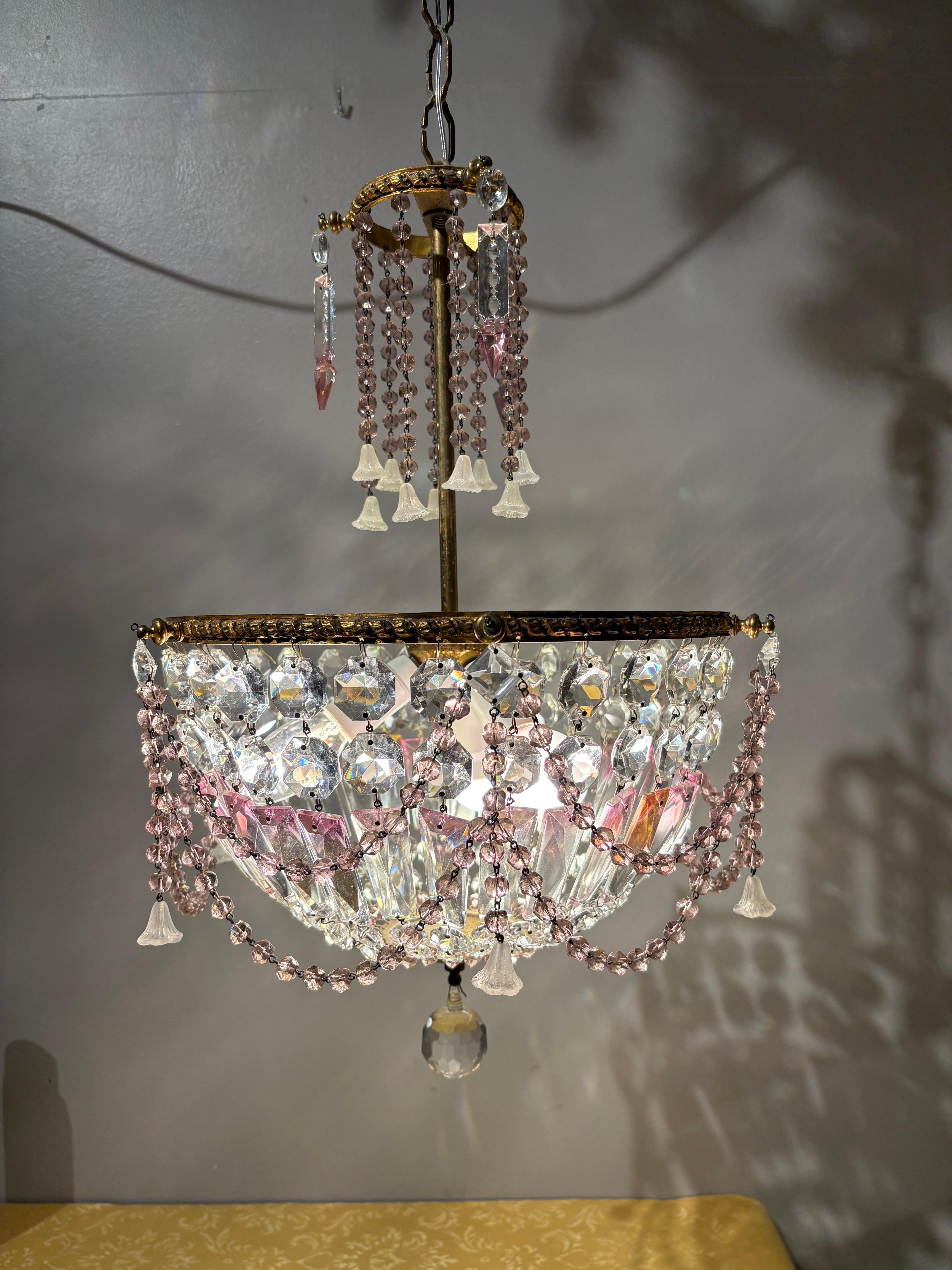 Araña italiana de latón y cristal de Bohemia de mediados de siglo siglo XX en venta