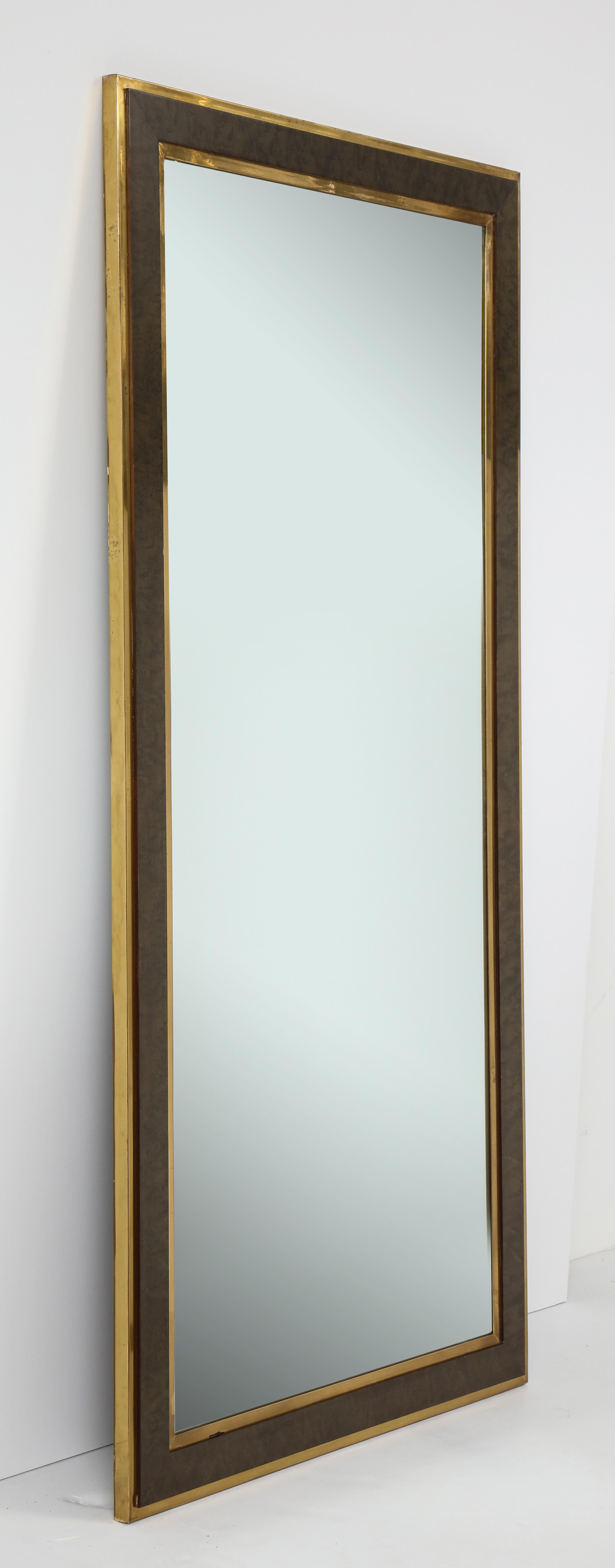 Italian Mid-Century Brass and Burl Wood Framed Mirror  2