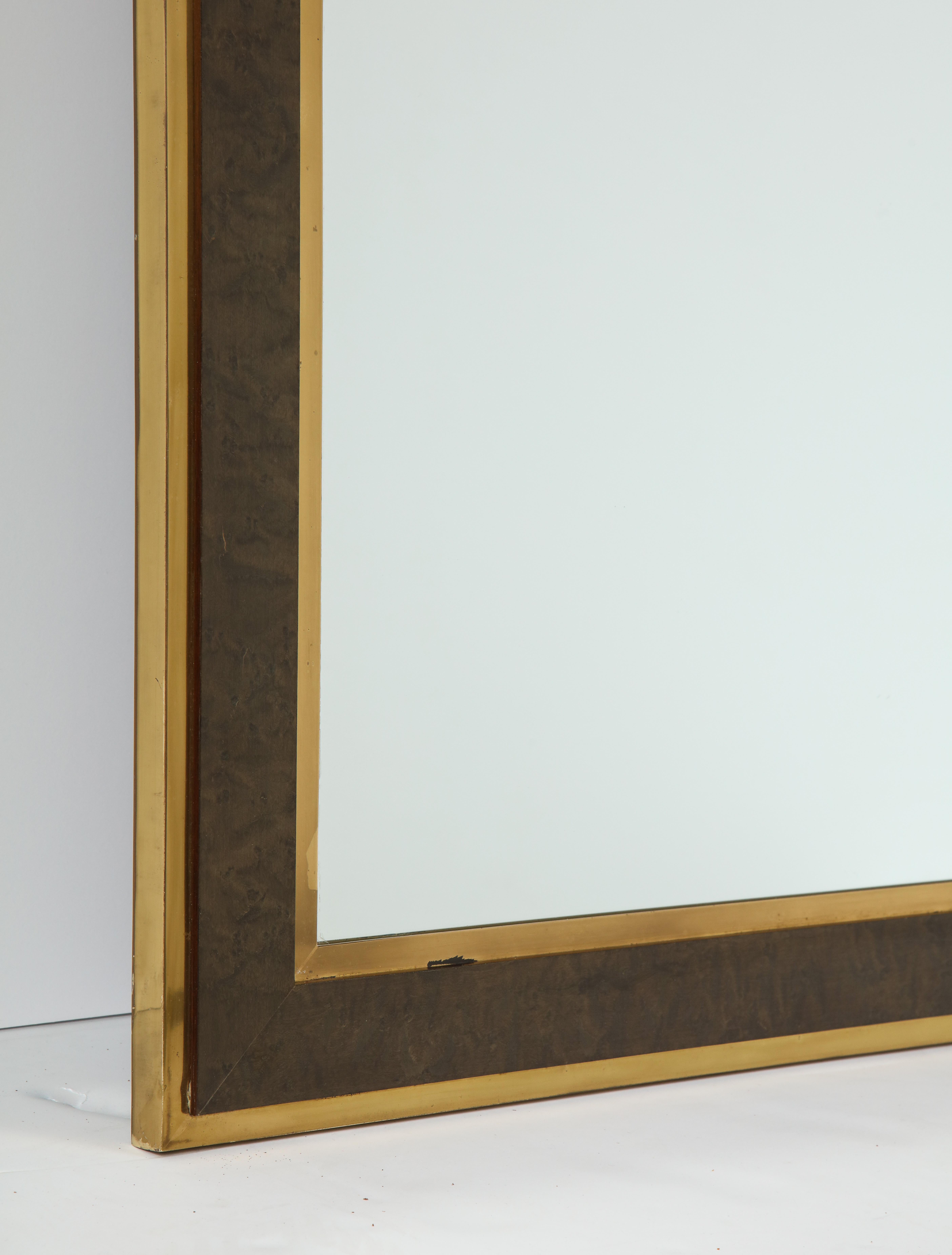 Italian Mid-Century Brass and Burl Wood Framed Mirror  3