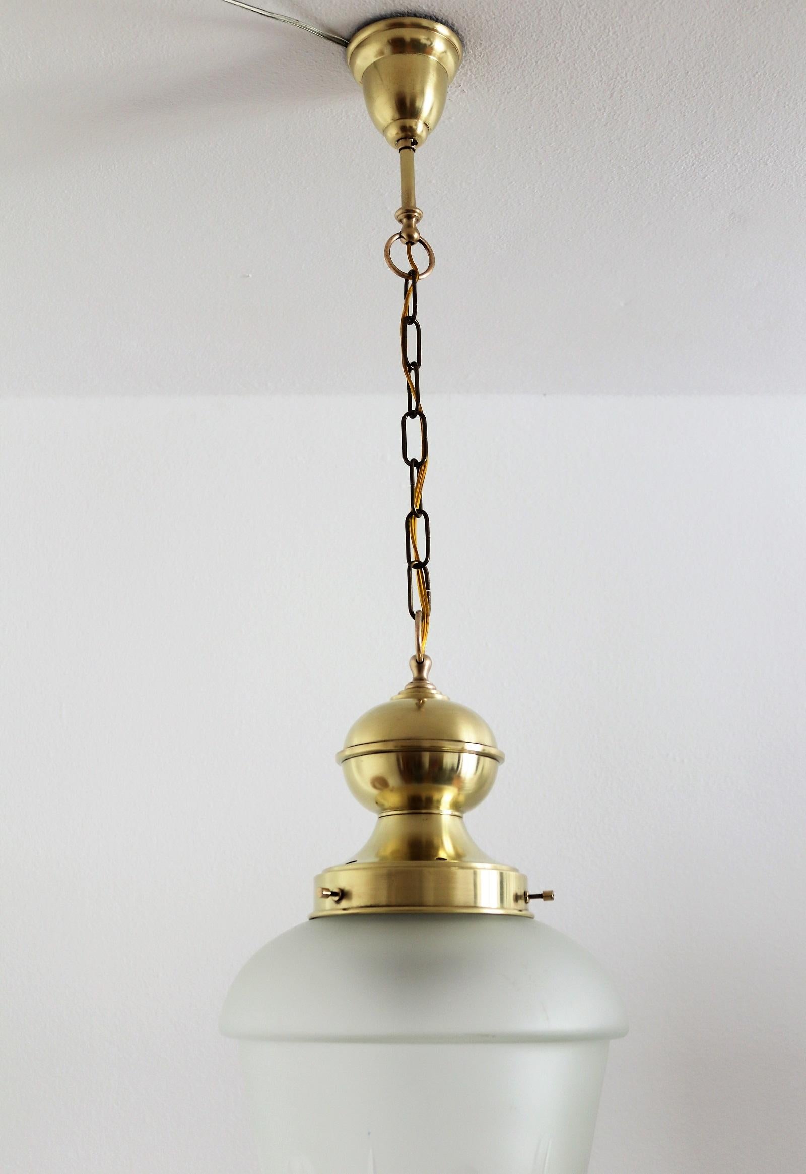 Mid-Century Modern Italian Midcentury Brass and Cut Glass Pendant Lamp or Lantern, 1970s For Sale
