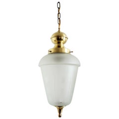 Italian Midcentury Brass and Cut Glass Pendant Lamp or Lantern, 1970s