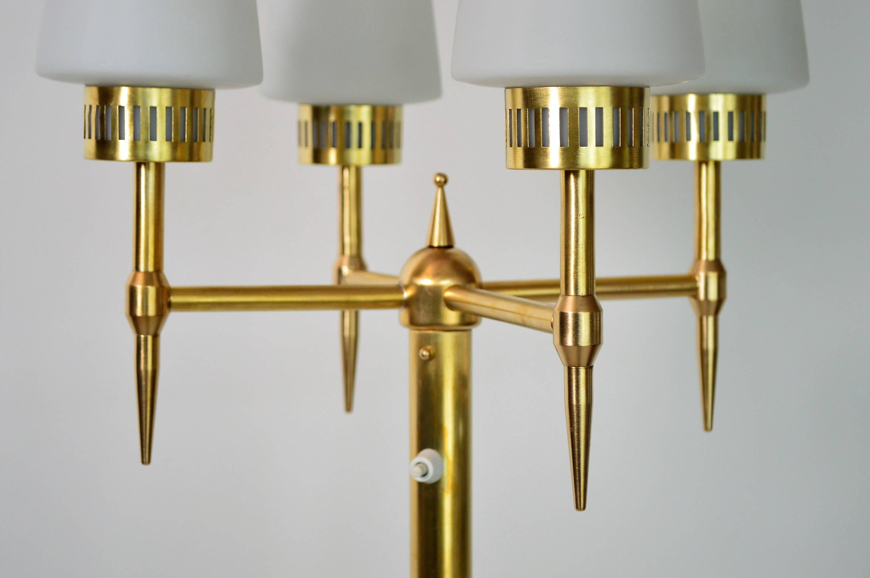 Italian Midcentury Brass and Glass Floor Lamp, 1950s 6