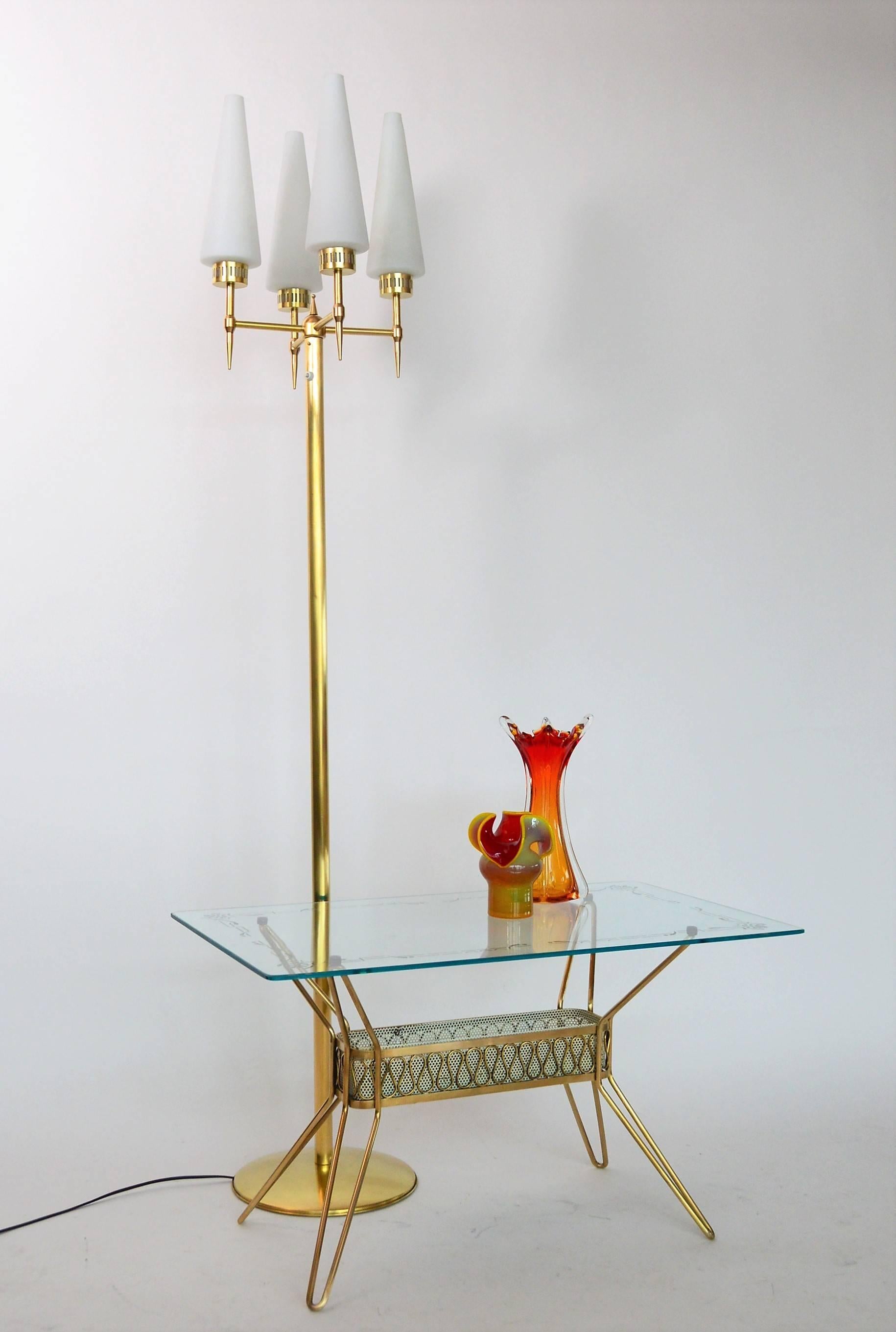 Mid-Century Modern Italian Midcentury Brass and Glass Floor Lamp, 1950s