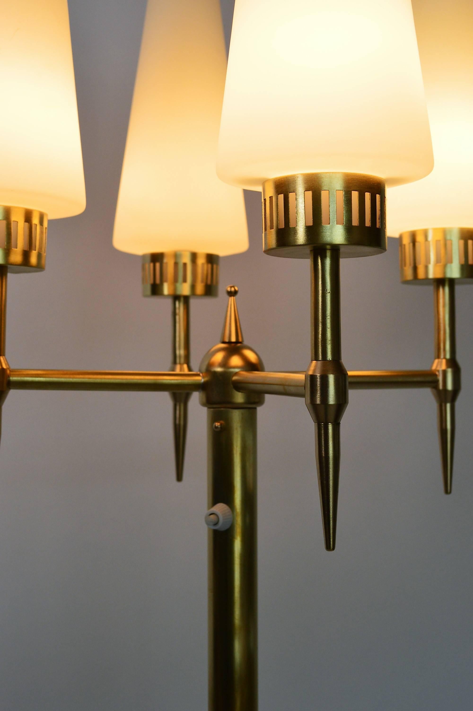 Mid-20th Century Italian Midcentury Brass and Glass Floor Lamp, 1950s
