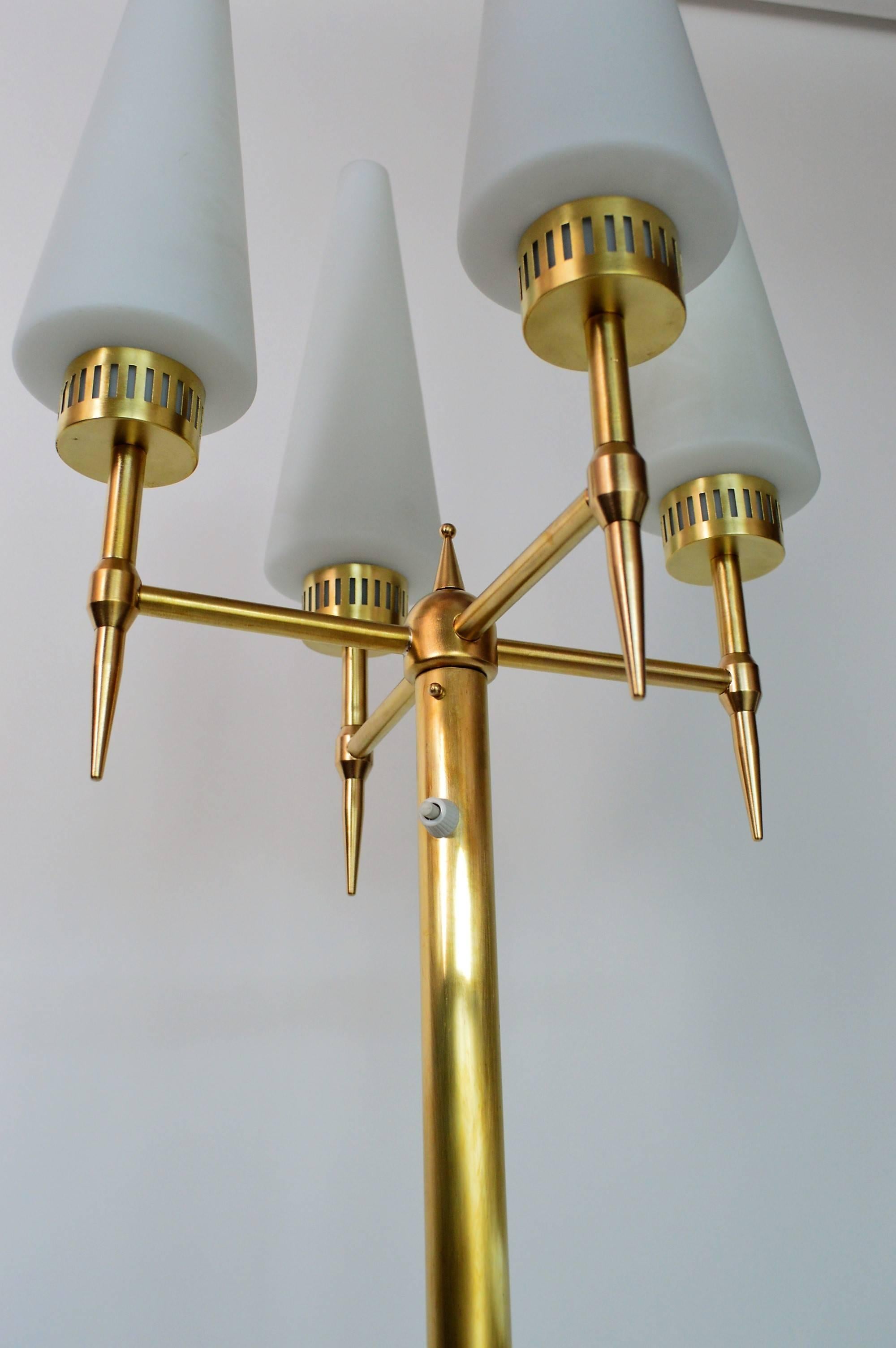 Italian Midcentury Brass and Glass Floor Lamp, 1950s 2