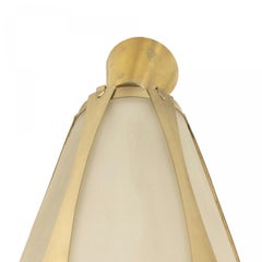 Lanterna italiana degli anni ’40 in ottone dorato, pannelli in vetro di forma ovoidale, design vintage