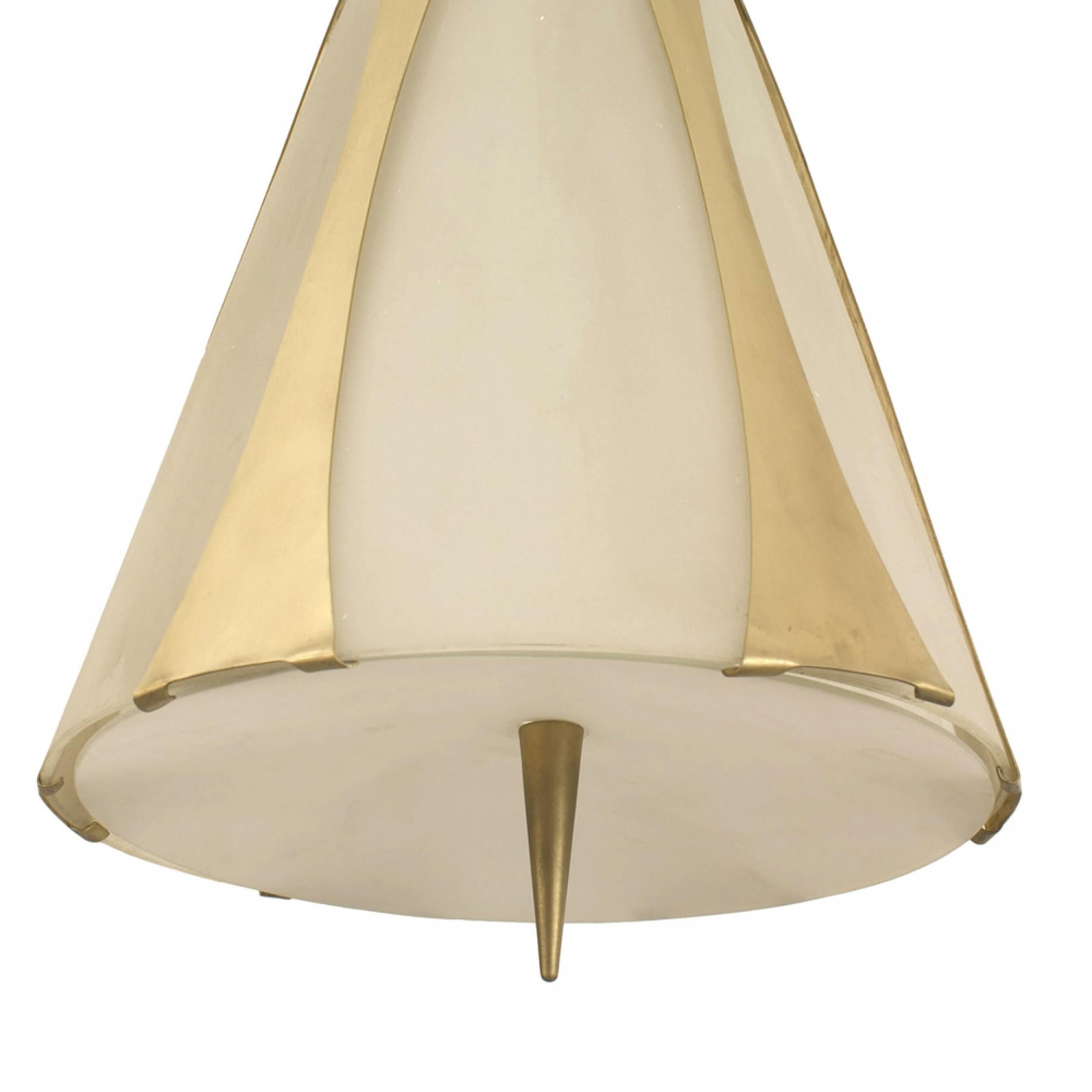 Hand-Crafted Italian Mid-Century Brass and Glass Lantern For Sale