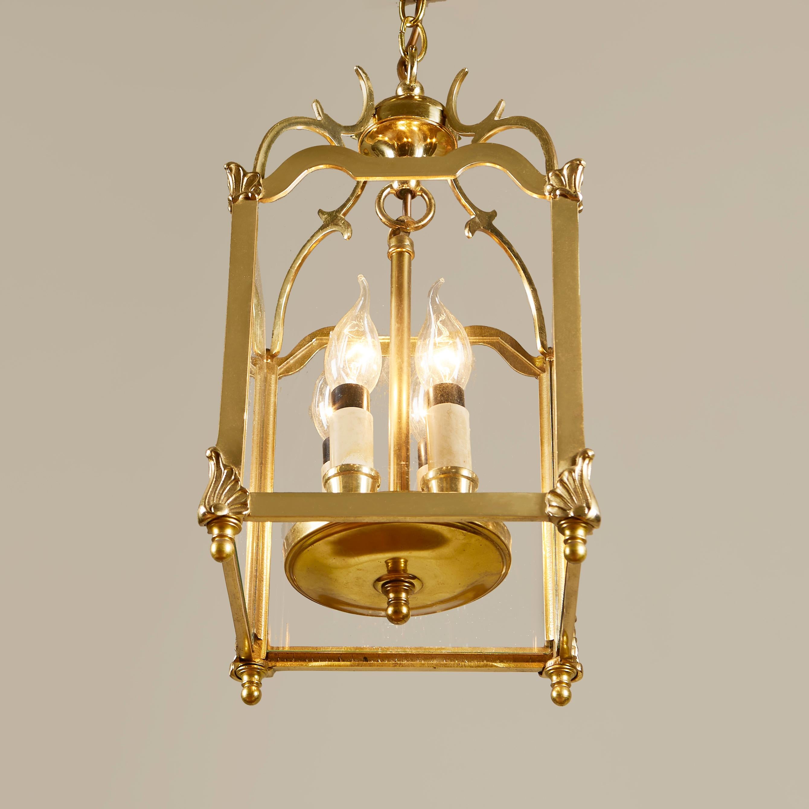 Brass Italian Mid-Century brass and glass lantern For Sale