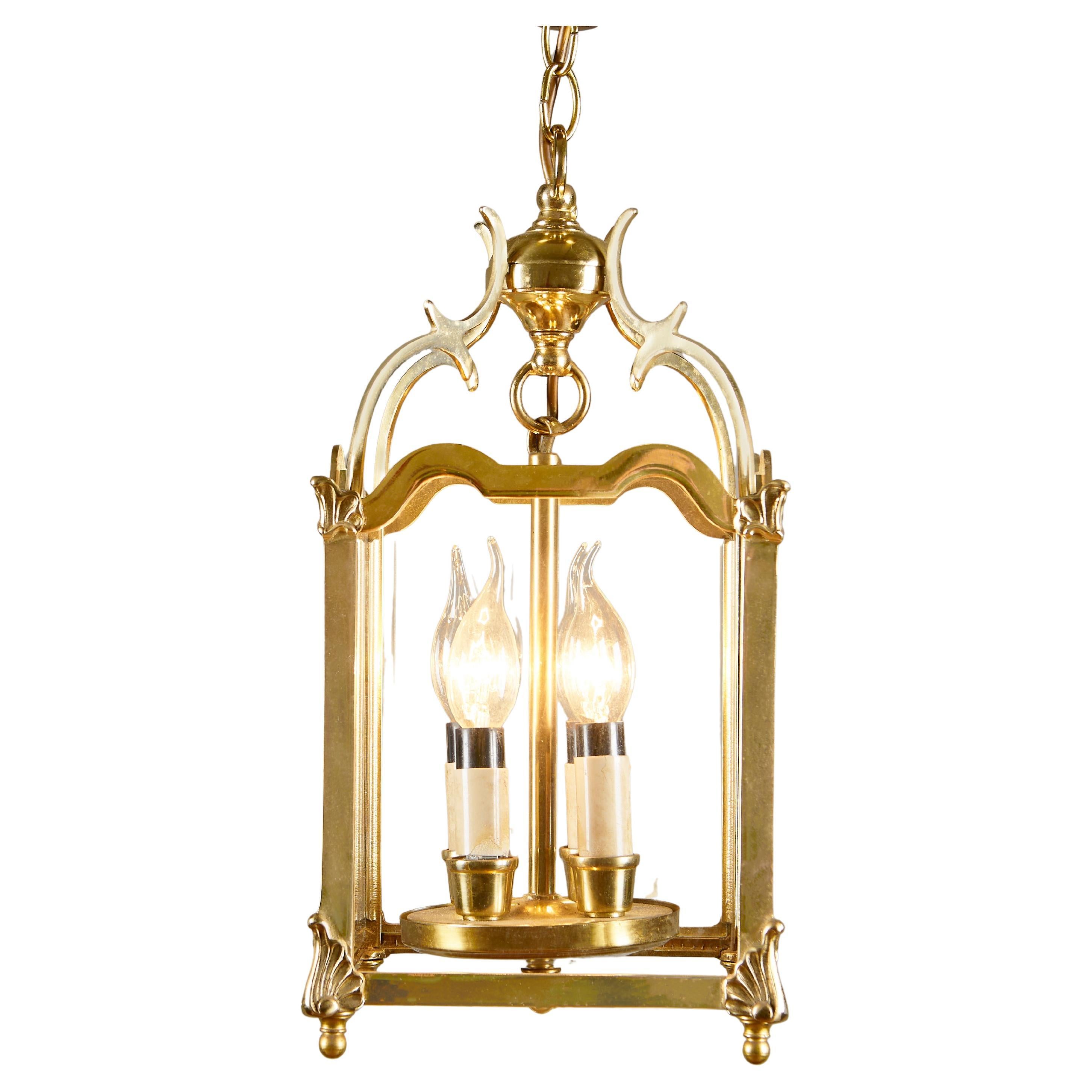 Italian Mid-Century brass and glass lantern For Sale