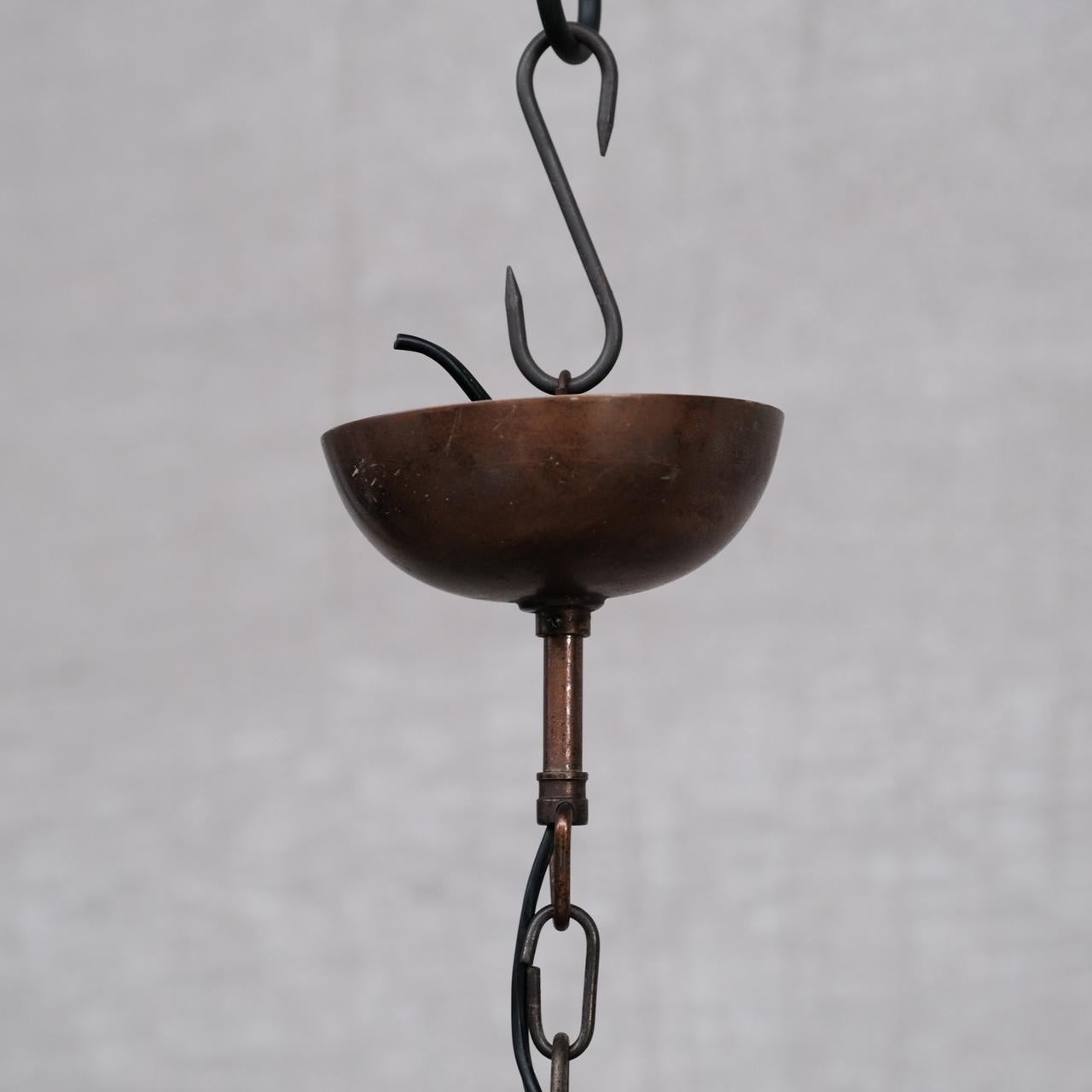 20th Century Italian Midcentury Brass and Glass Pendant Light For Sale