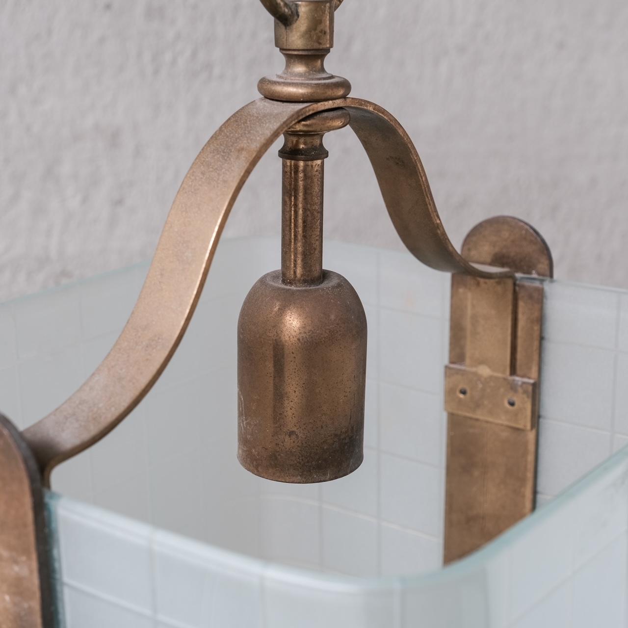 Italian Mid-Century Brass and Glass Pendant Light For Sale 2
