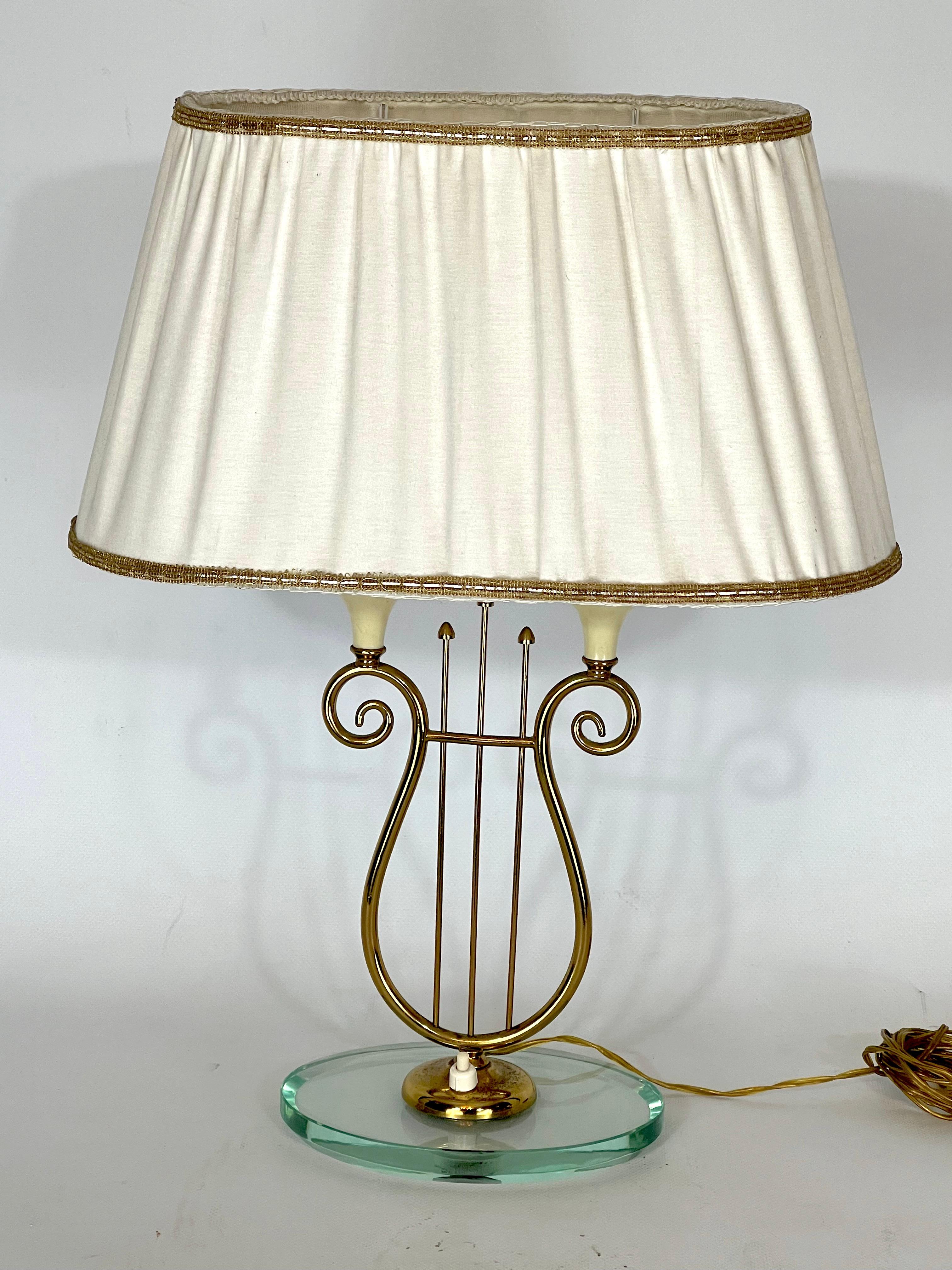 20th Century Italian Mid-Century Brass and Glass Table Lamp from 50s