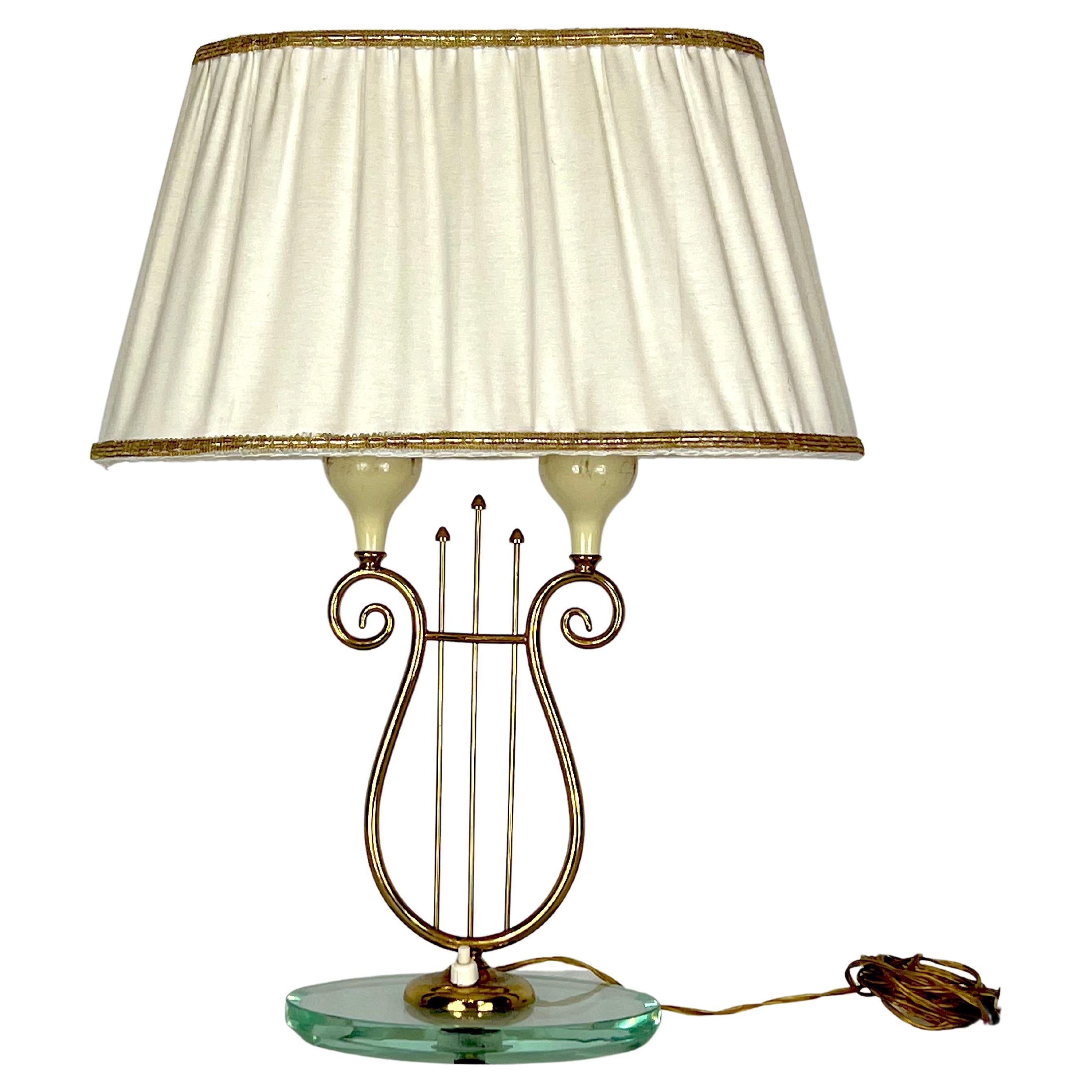 Italian Mid-Century Brass and Glass Table Lamp from 50s
