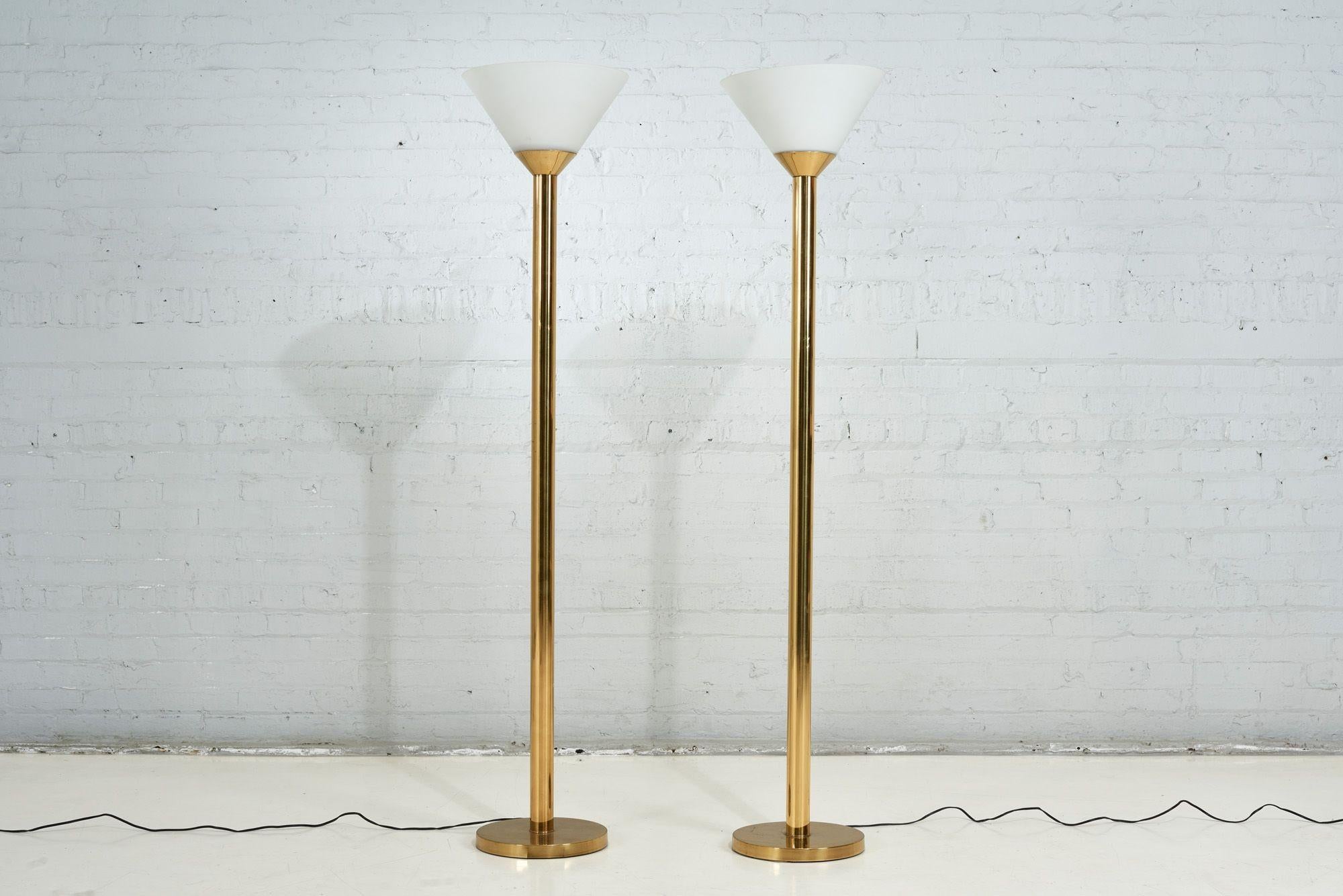 Mid-Century Modern Italian Mid-Century Brass and Glass Torchiere Floor Lamps, 1960 For Sale