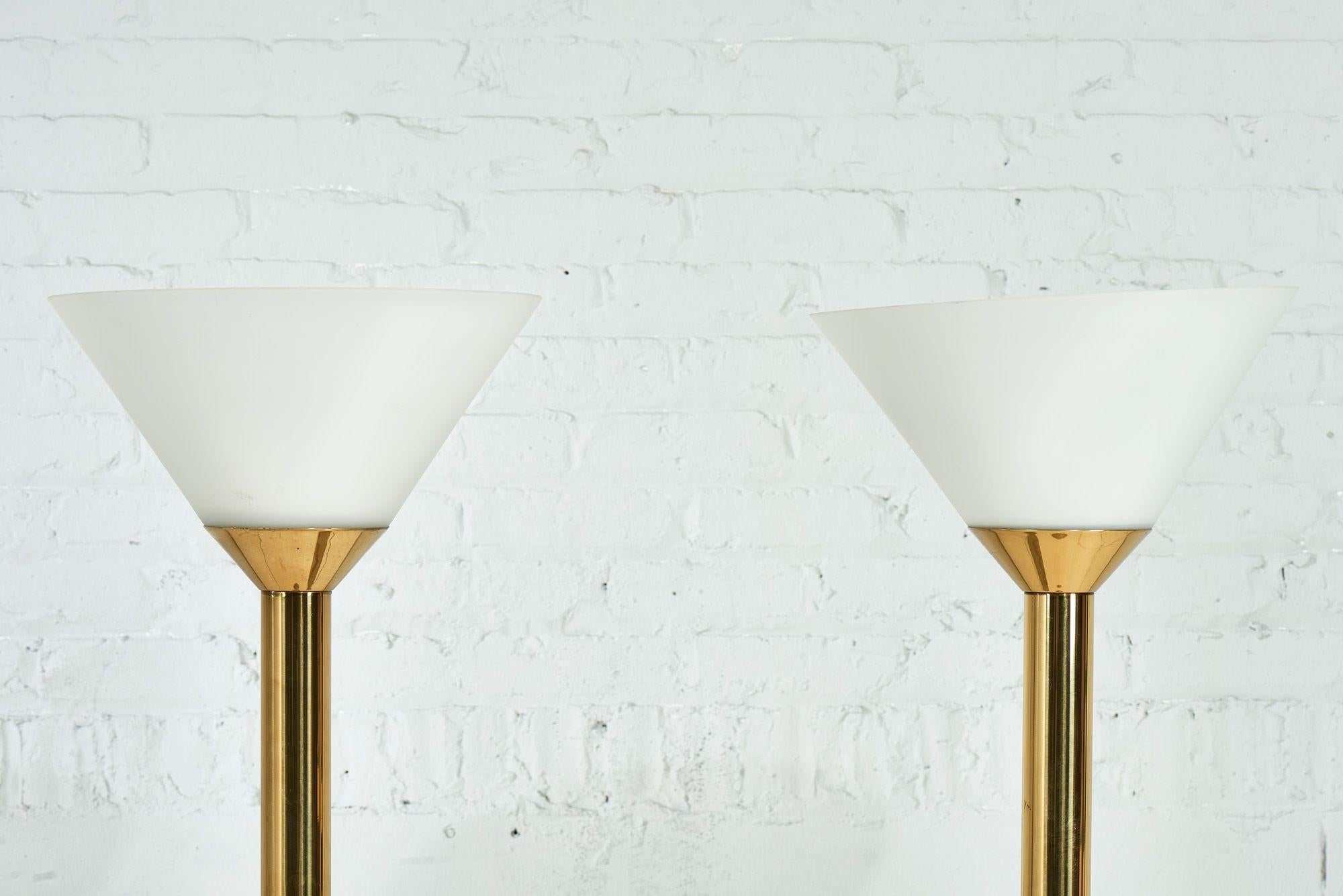 Italian Mid-Century Brass and Glass Torchiere Floor Lamps, 1960 In Good Condition For Sale In Chicago, IL