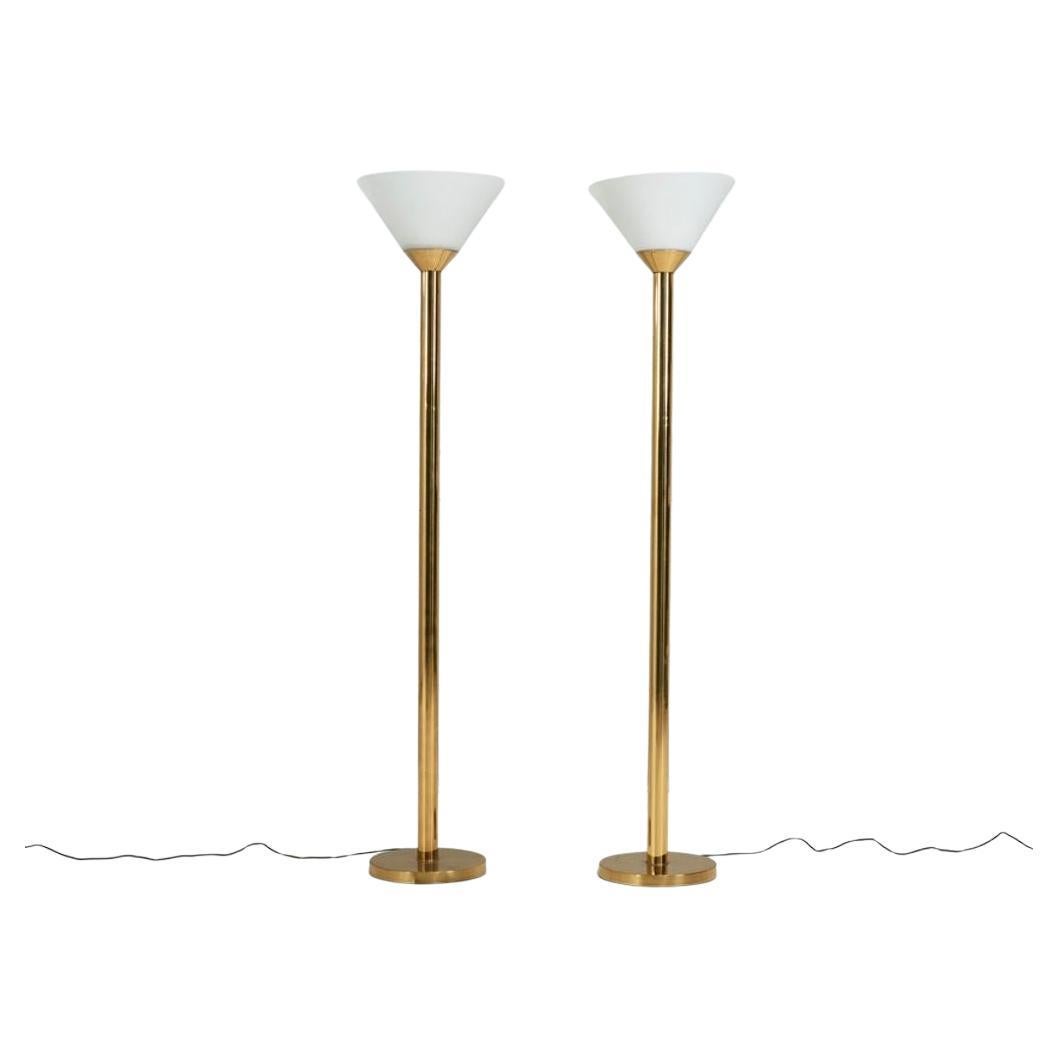 Lampadaires torchères italiennes en laiton et verre du milieu du siècle dernier, 1960