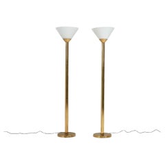 Italian Mid-Century Brass and Glass Torchiere Floor Lamps, 1960