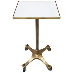 Retro Italian Midcentury Brass and Laminates Top High Table with Wheels, 1950s