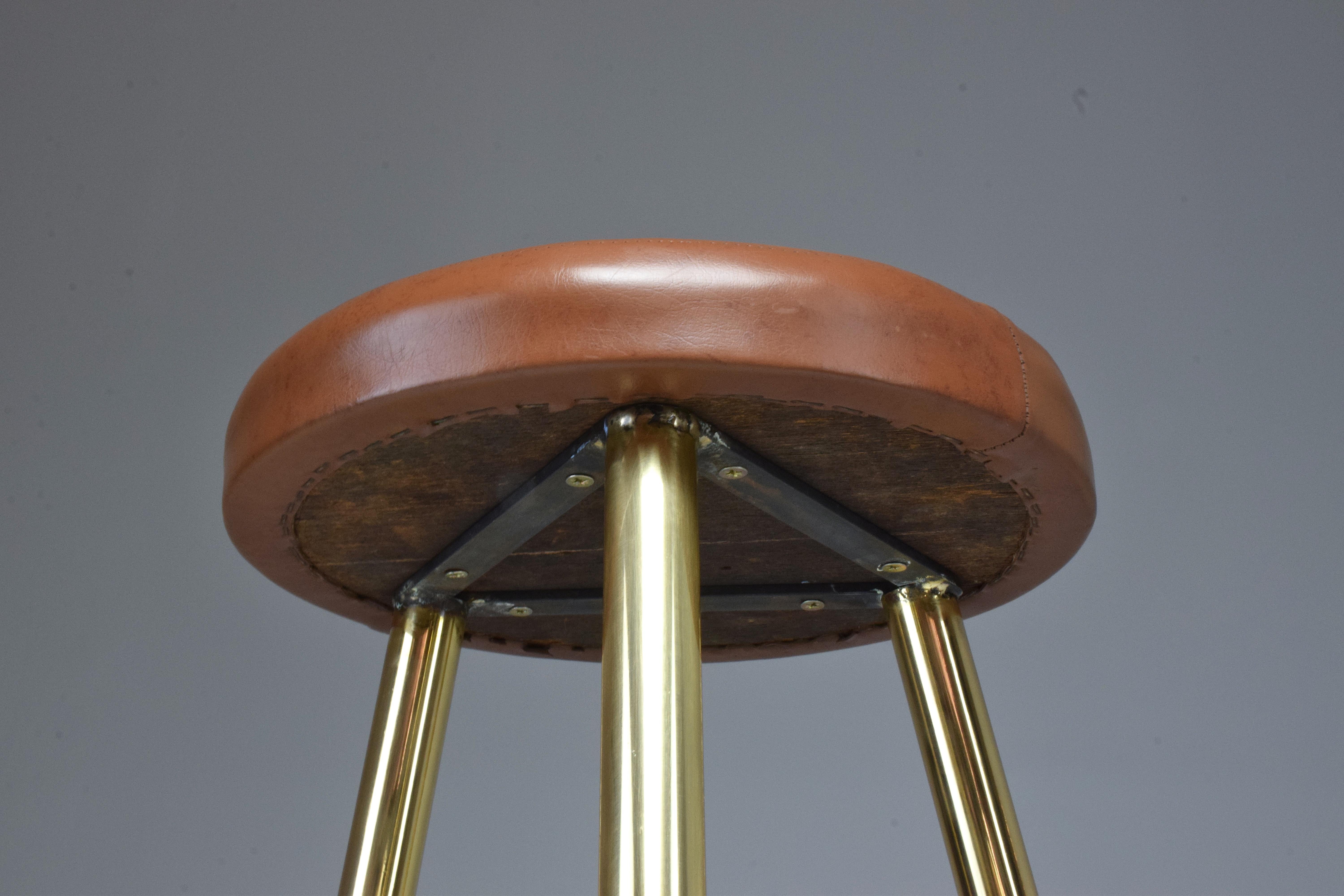 Italian Midcentury Brass and Leather Stool by Ico Parisi, 1950s  6