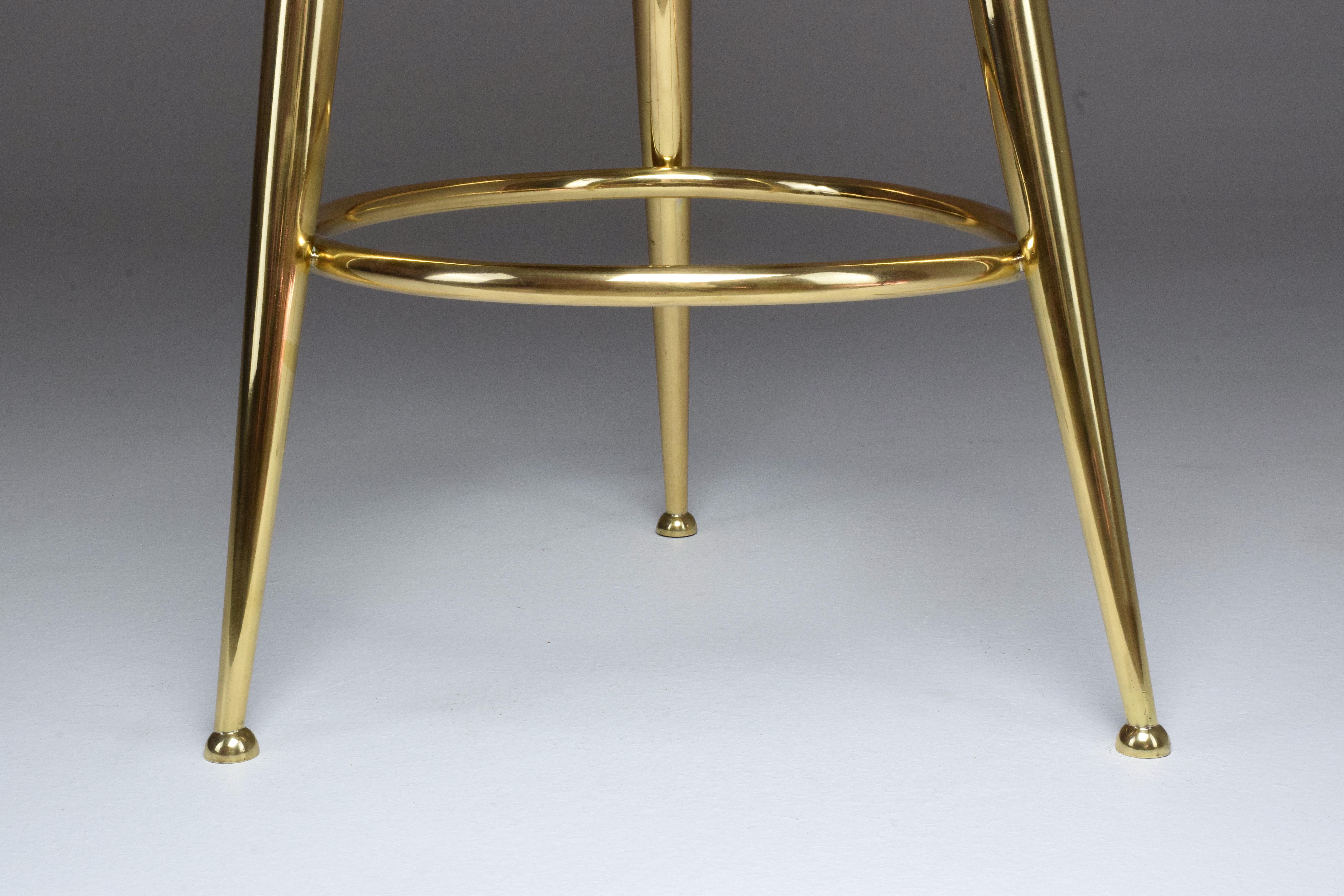 Italian Midcentury Brass and Leather Stool by Ico Parisi, 1950s  8