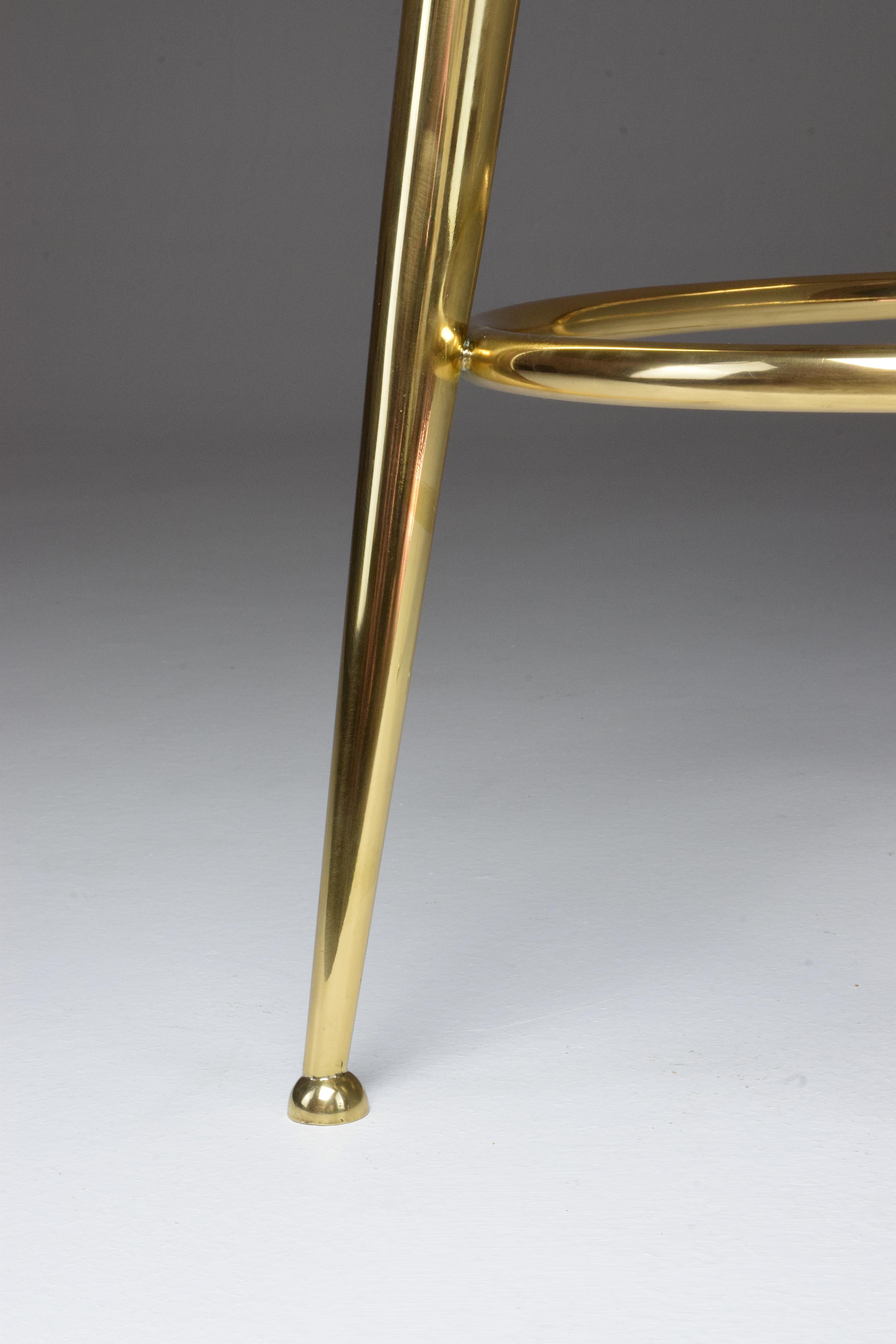 Italian Midcentury Brass and Leather Stool by Ico Parisi, 1950s  9