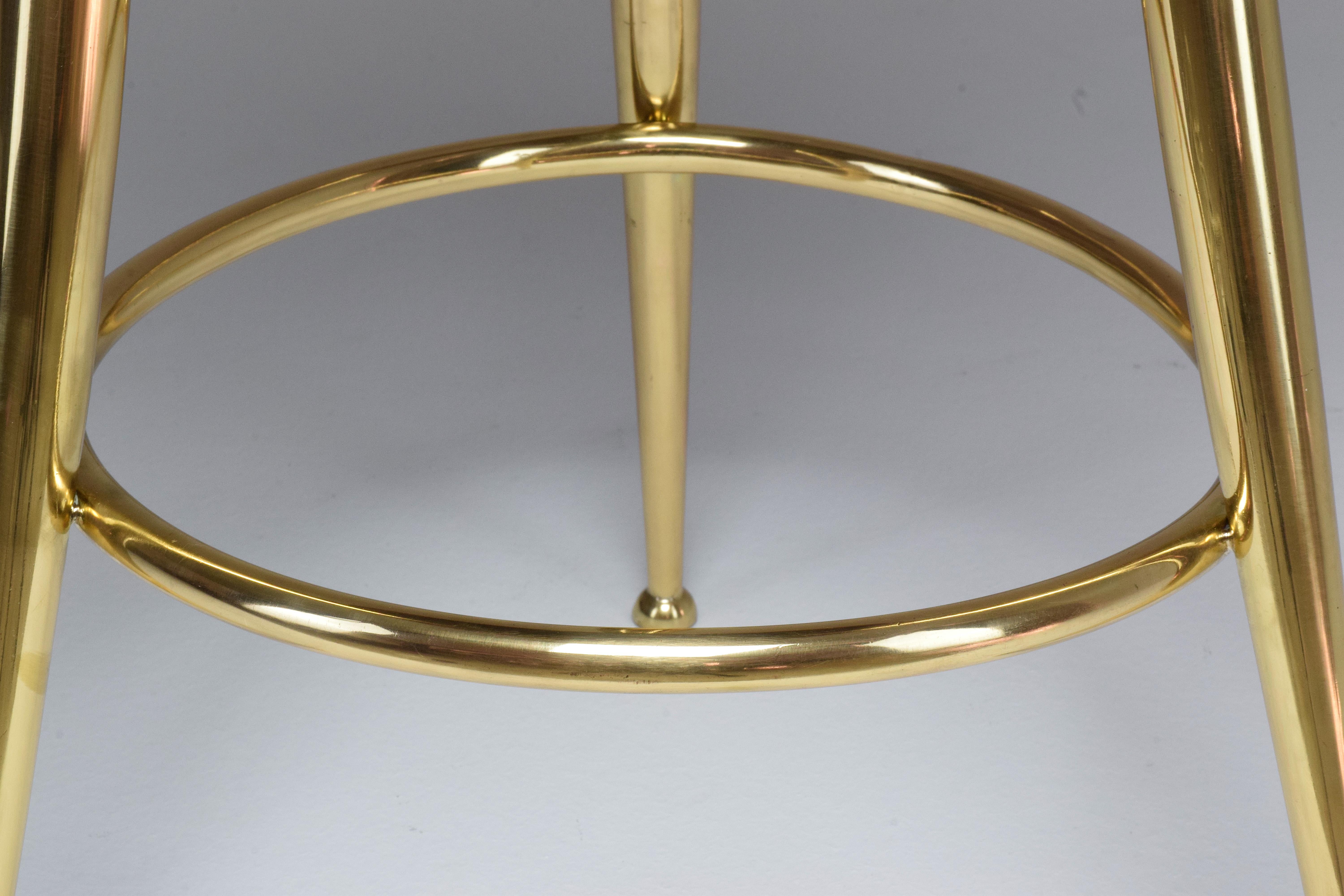 Italian Midcentury Brass and Leather Stool by Ico Parisi, 1950s  11