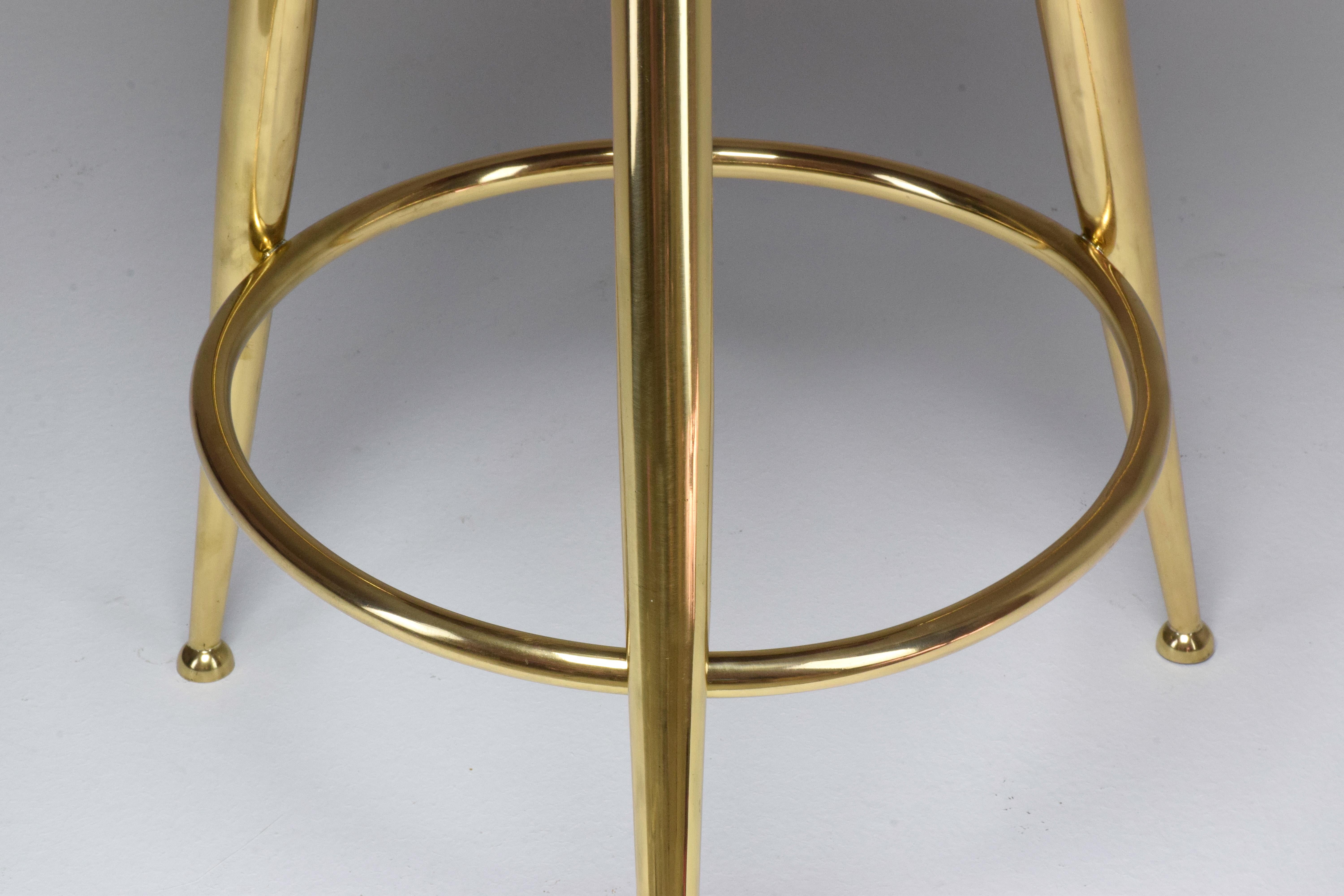 Italian Midcentury Brass and Leather Stool by Ico Parisi, 1950s  12