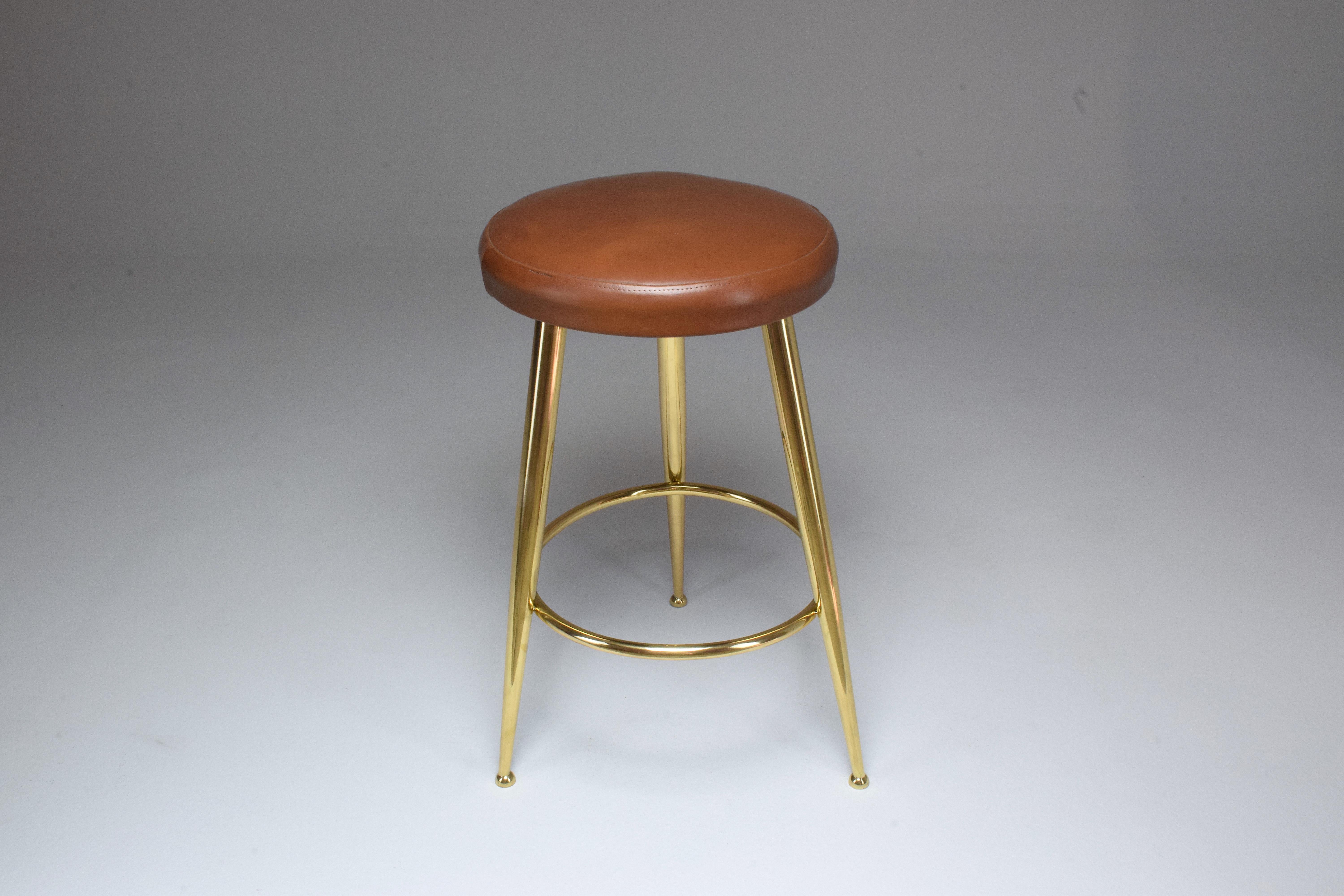 Mid-Century Modern Italian Midcentury Brass and Leather Stool by Ico Parisi, 1950s 
