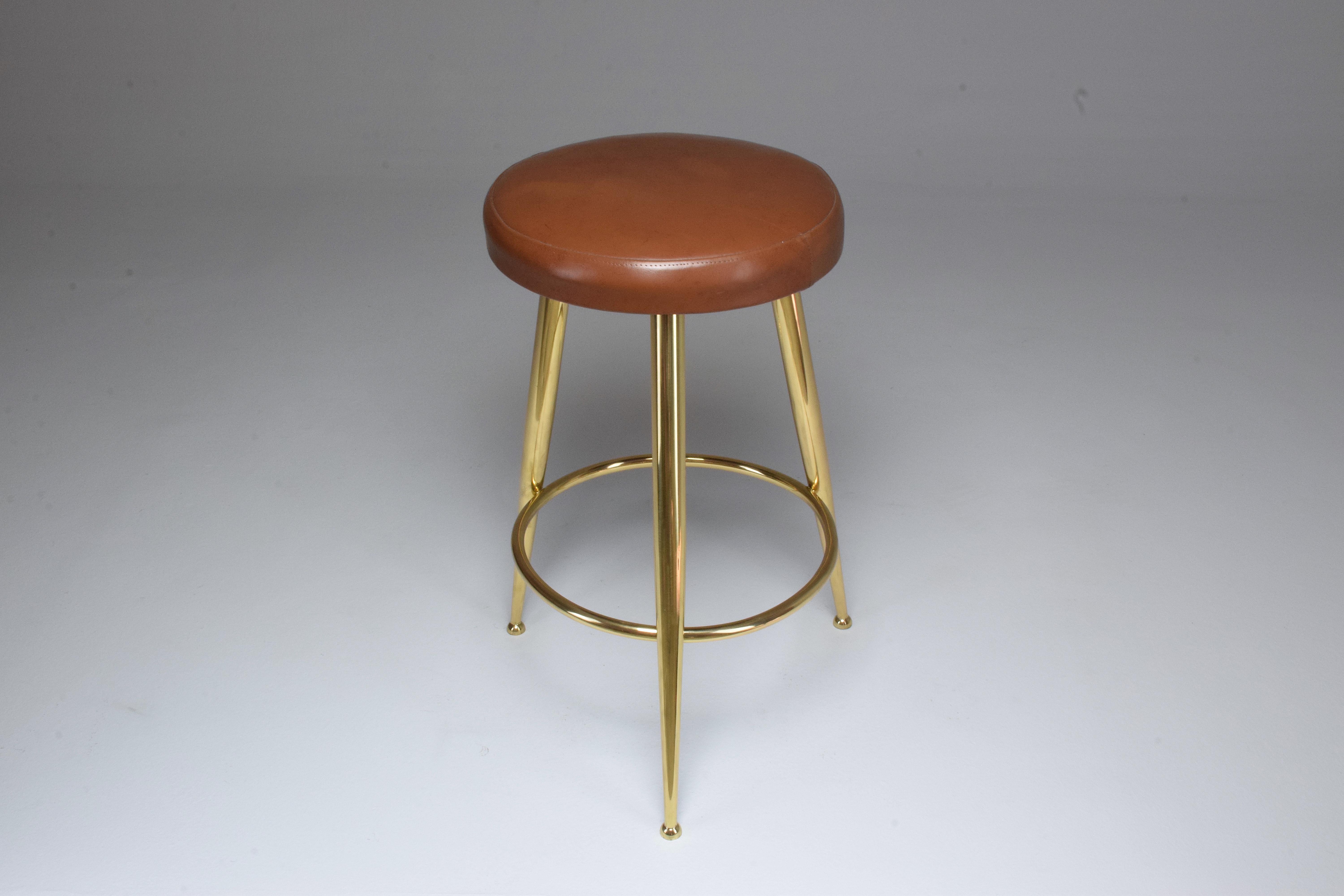 20th Century Italian Midcentury Brass and Leather Stool by Ico Parisi, 1950s 