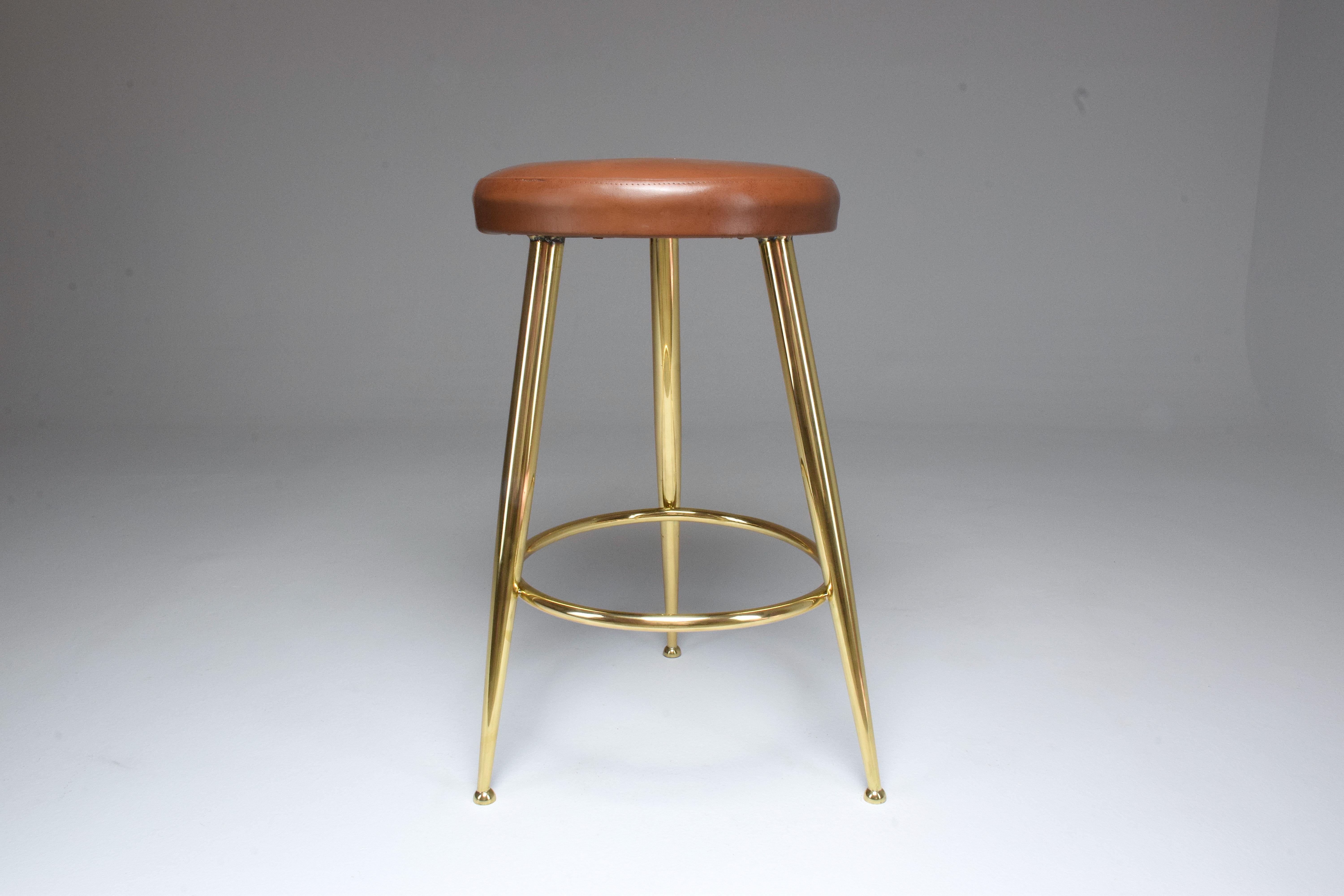 Italian Midcentury Brass and Leather Stool by Ico Parisi, 1950s  2