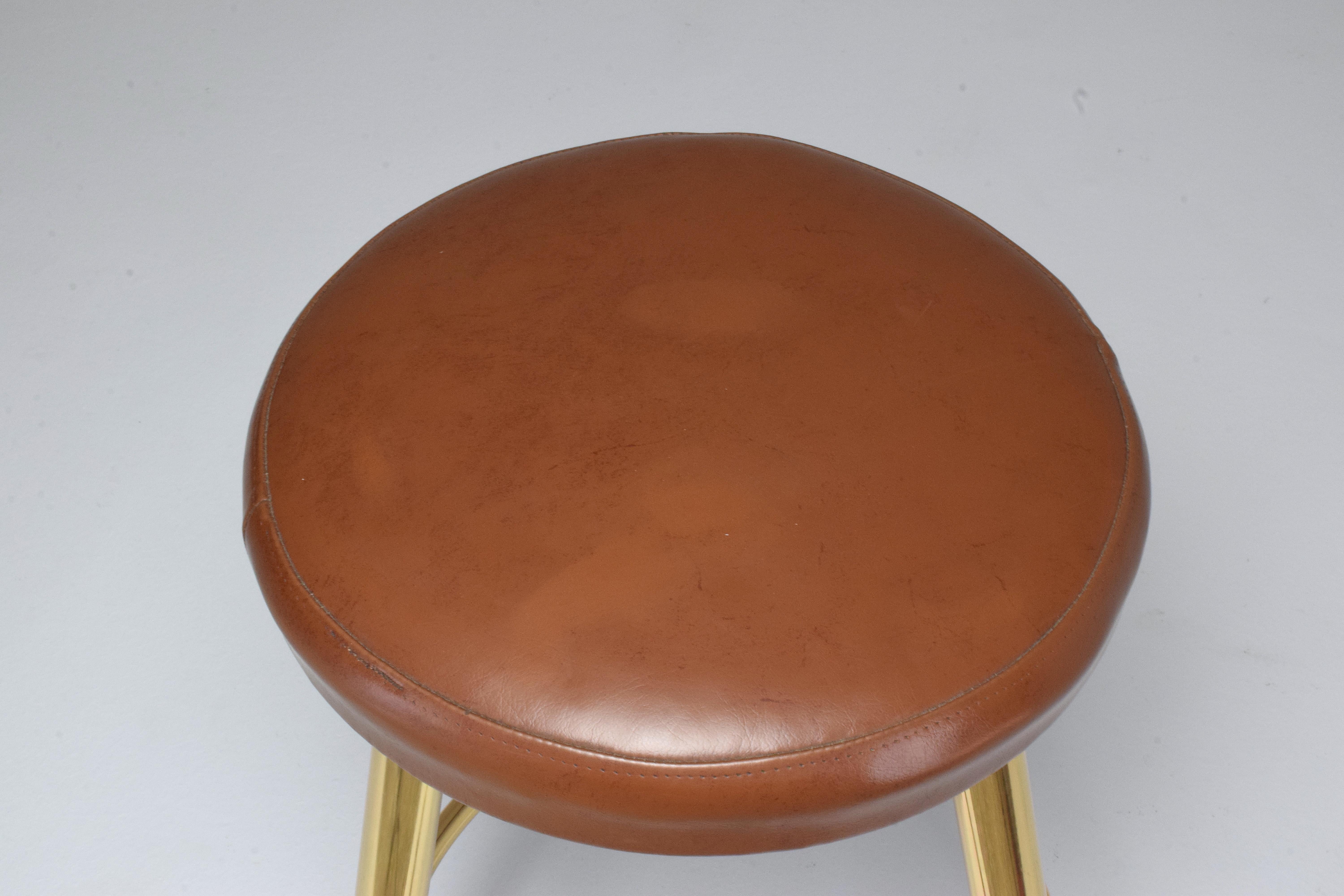 Italian Midcentury Brass and Leather Stool by Ico Parisi, 1950s  3