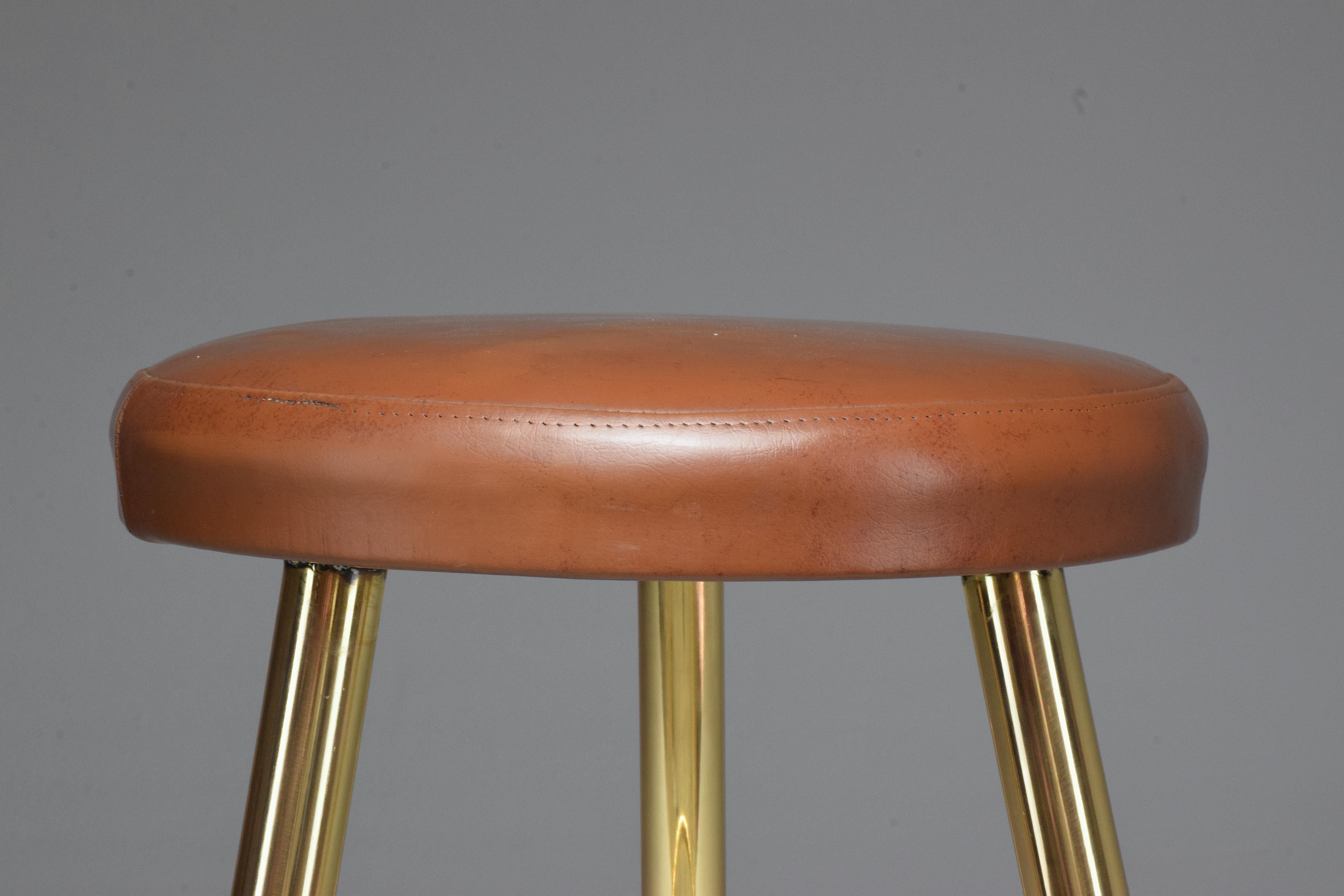 Italian Midcentury Brass and Leather Stool by Ico Parisi, 1950s  4