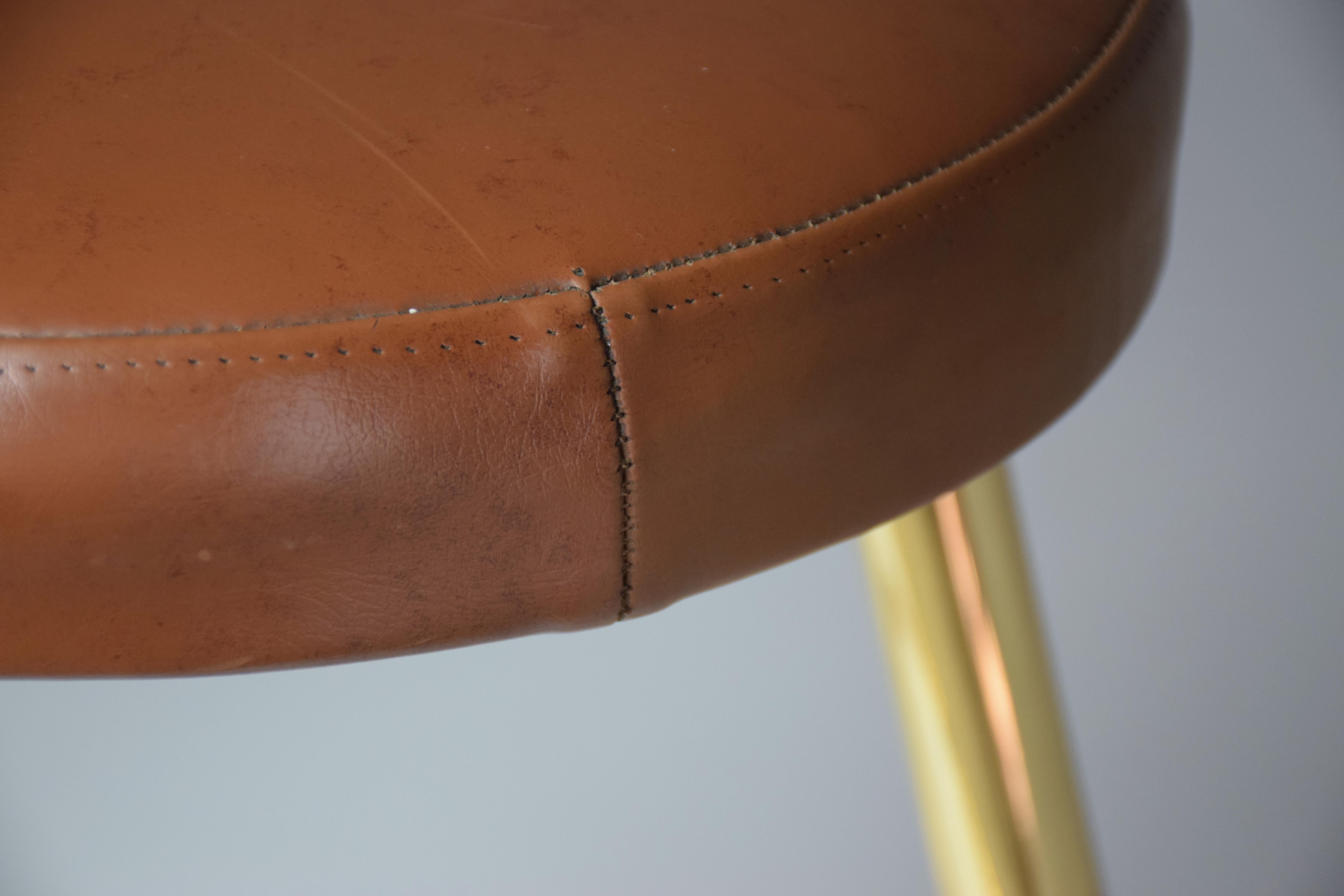 Italian Midcentury Brass and Leather Stool by Ico Parisi, 1950s  5