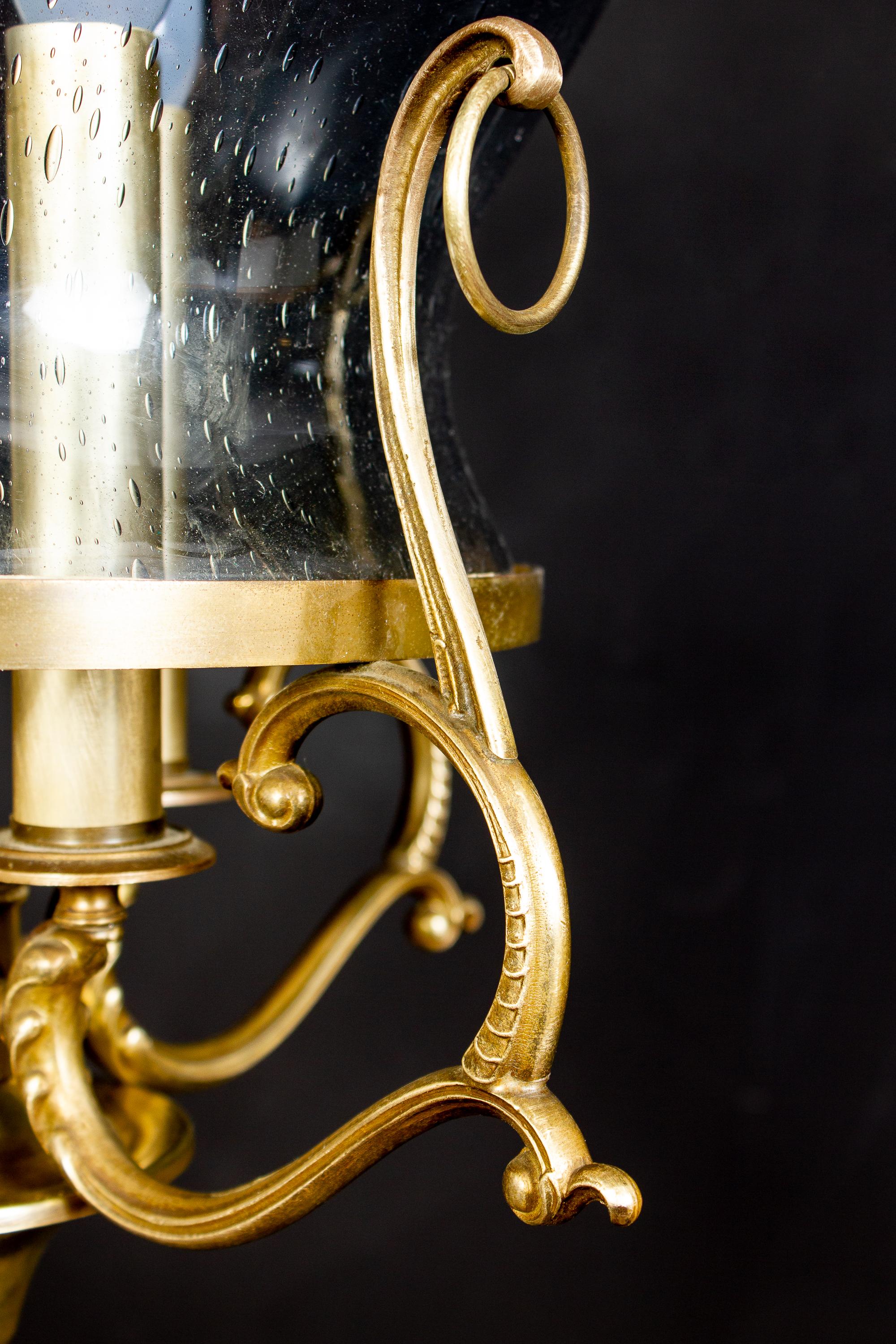 Italian Midcentury Brass and Light Blue Murano Glass Lantern For Sale 2