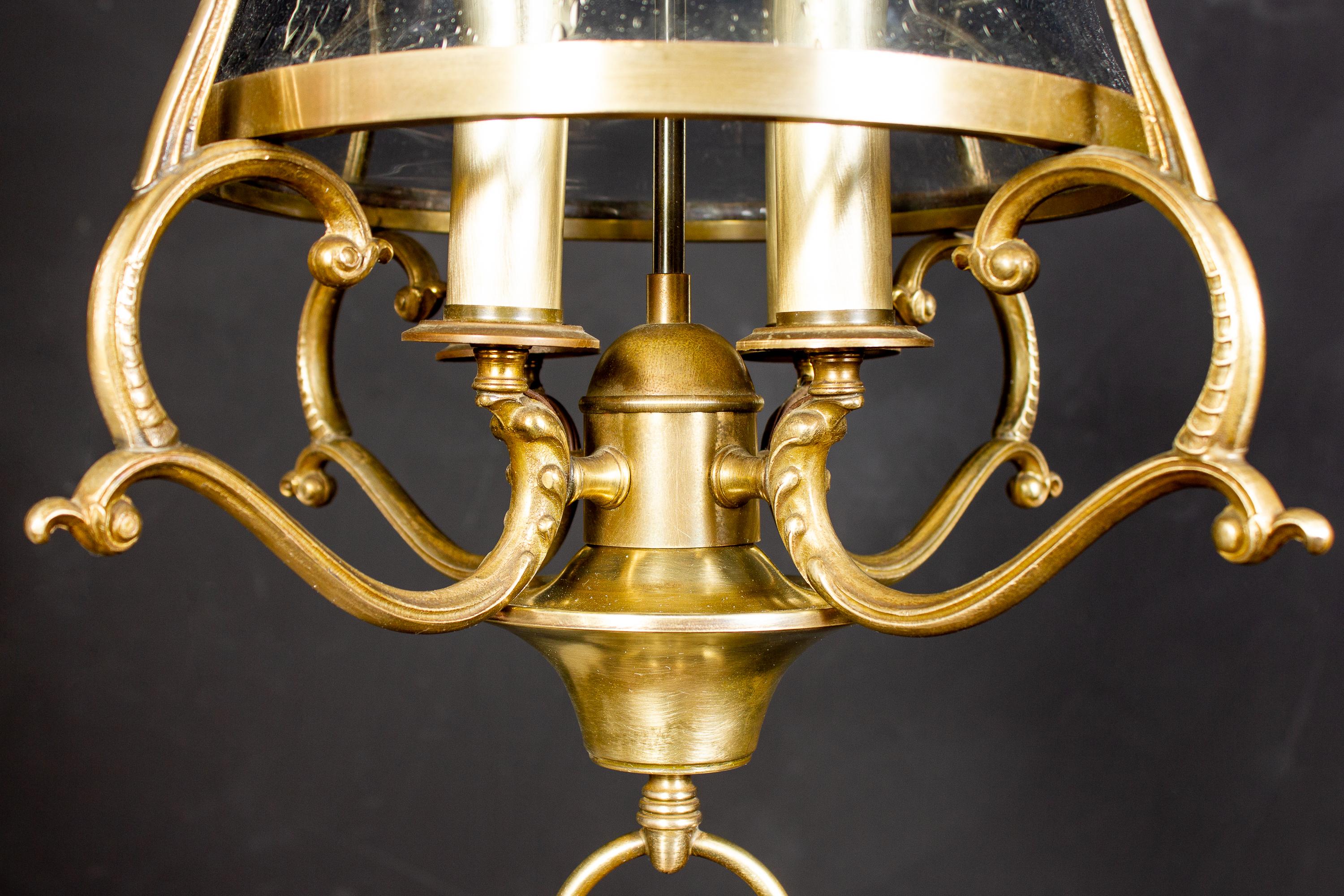 Italian Midcentury Brass and Light Blue Murano Glass Lantern For Sale 3