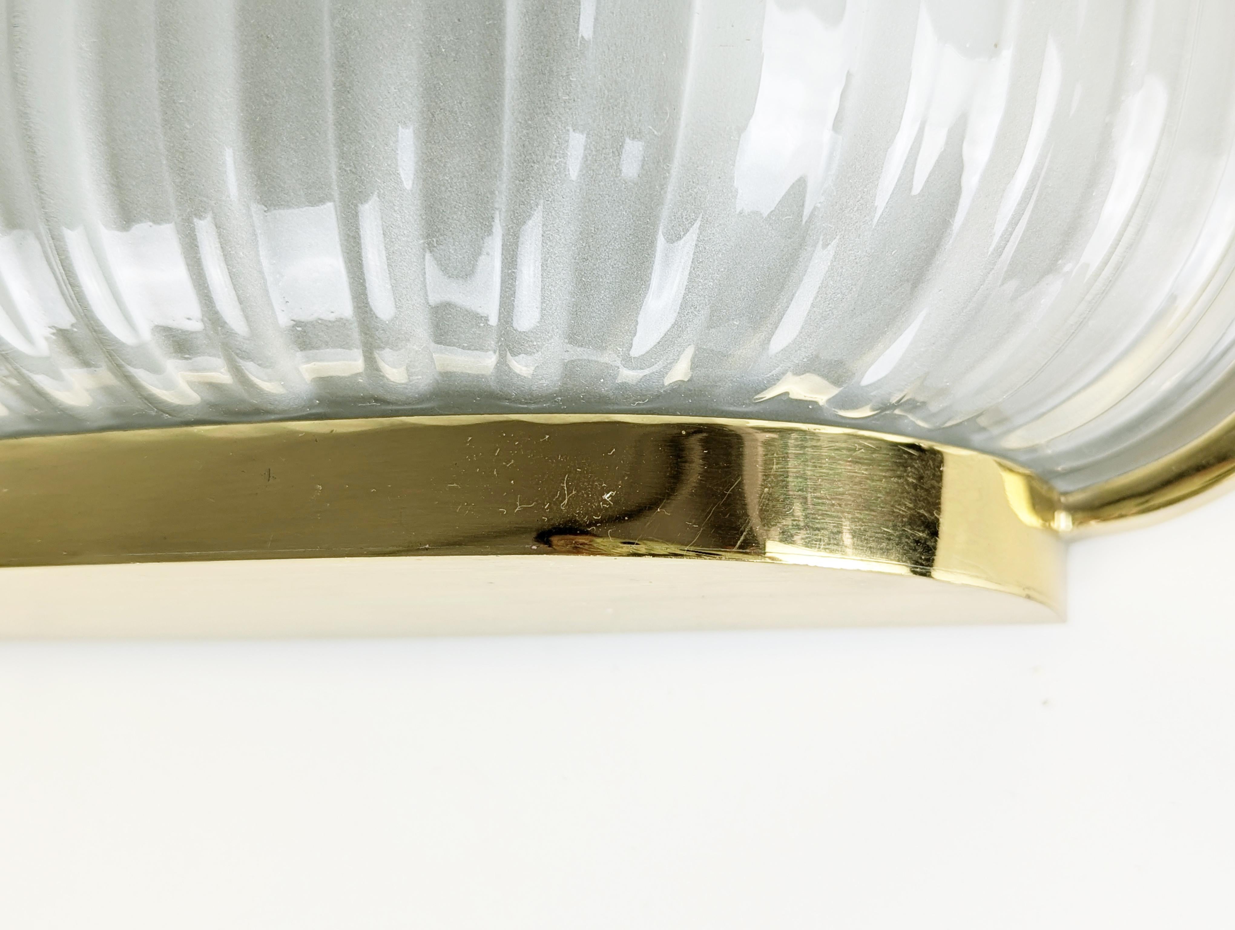 Mid-Century Modern Italian Mid-Century Brass and Molded/sandblasted Glass Sconce For Sale