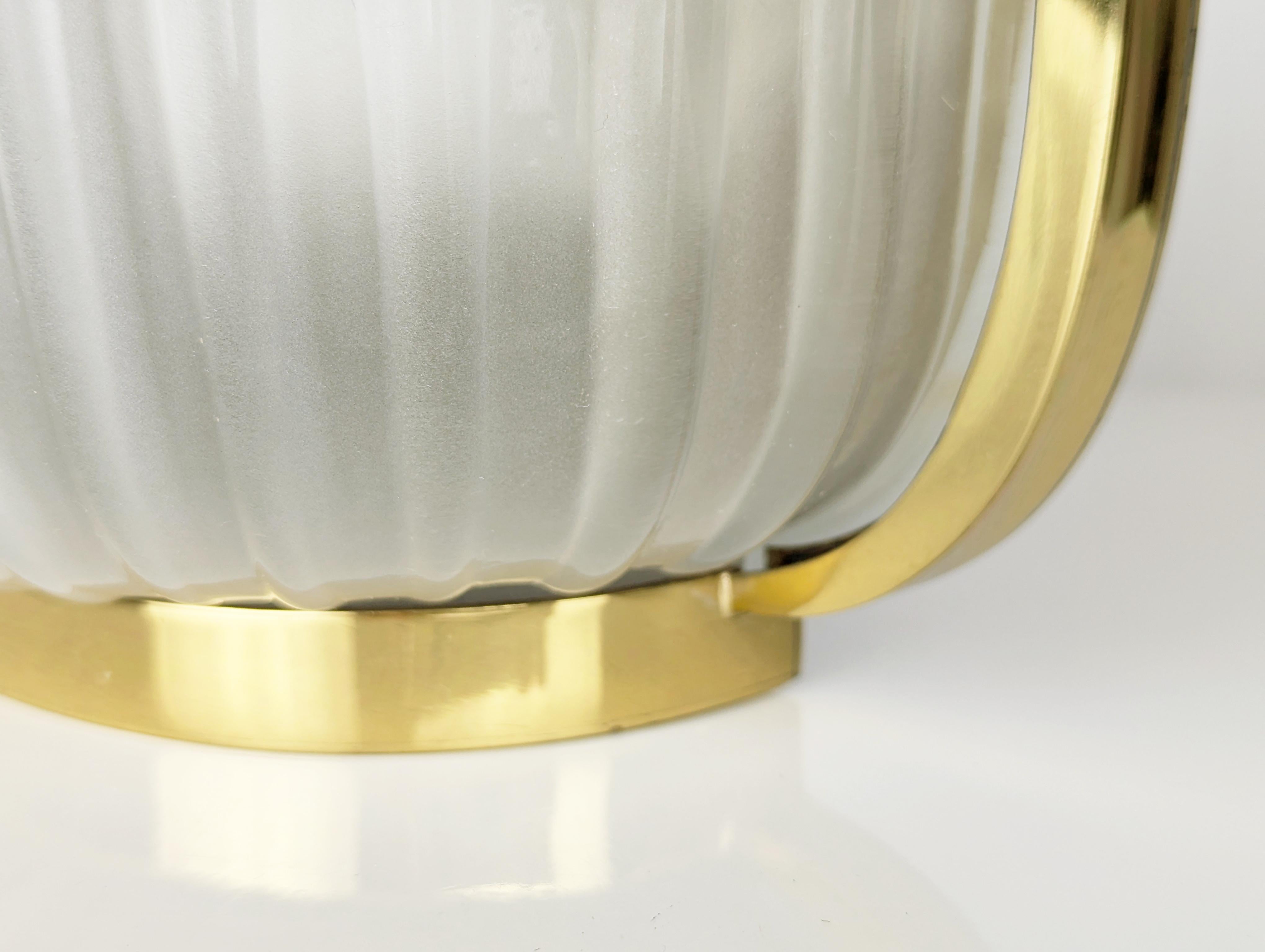 20th Century Italian Mid-Century Brass and Molded/sandblasted Glass Sconce For Sale