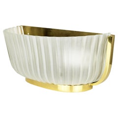 Italian Mid-Century Brass and Molded/sandblasted Glass Sconce
