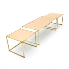 Italian Midcentury Brass and Pink Mirror Nesting Tables, 1950s