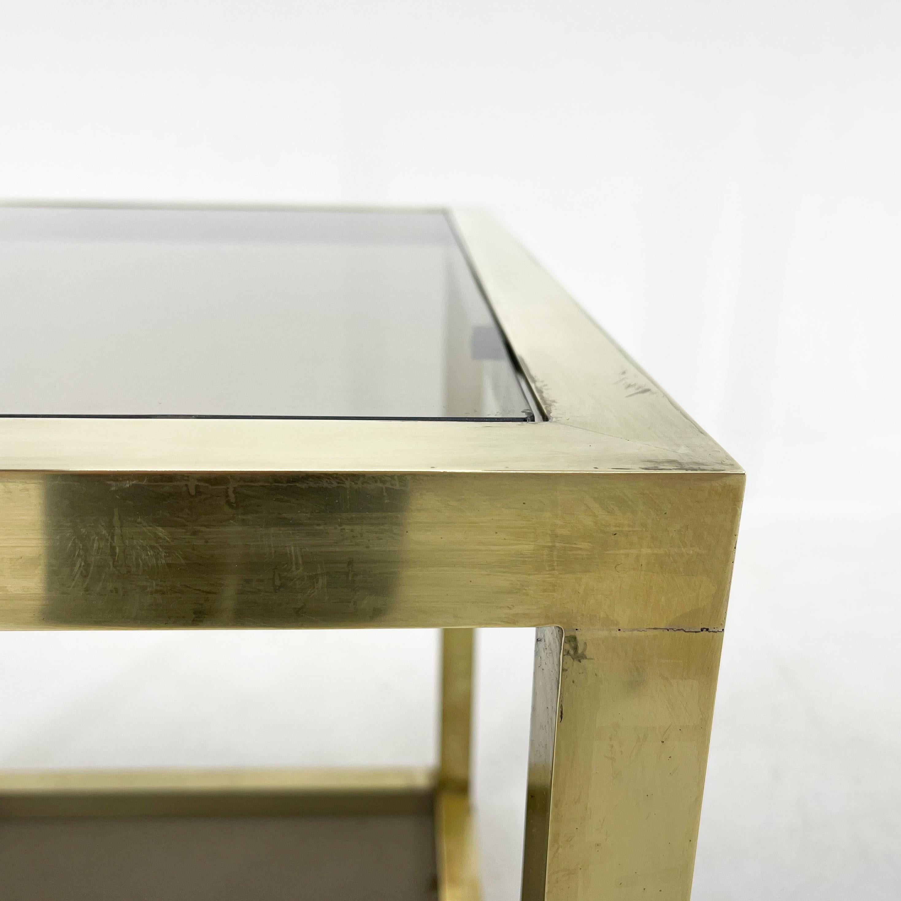 Late 20th Century Italian Mid-Century Brass and Smoked Glass Table, 1970's For Sale