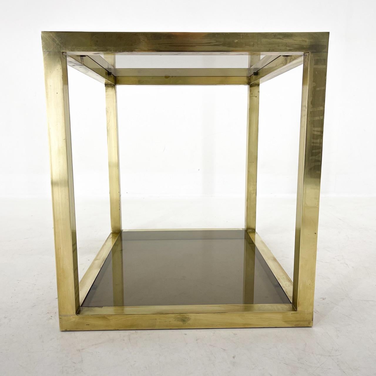 Italian Mid-Century Brass and Smoked Glass Table, 1970's For Sale 1