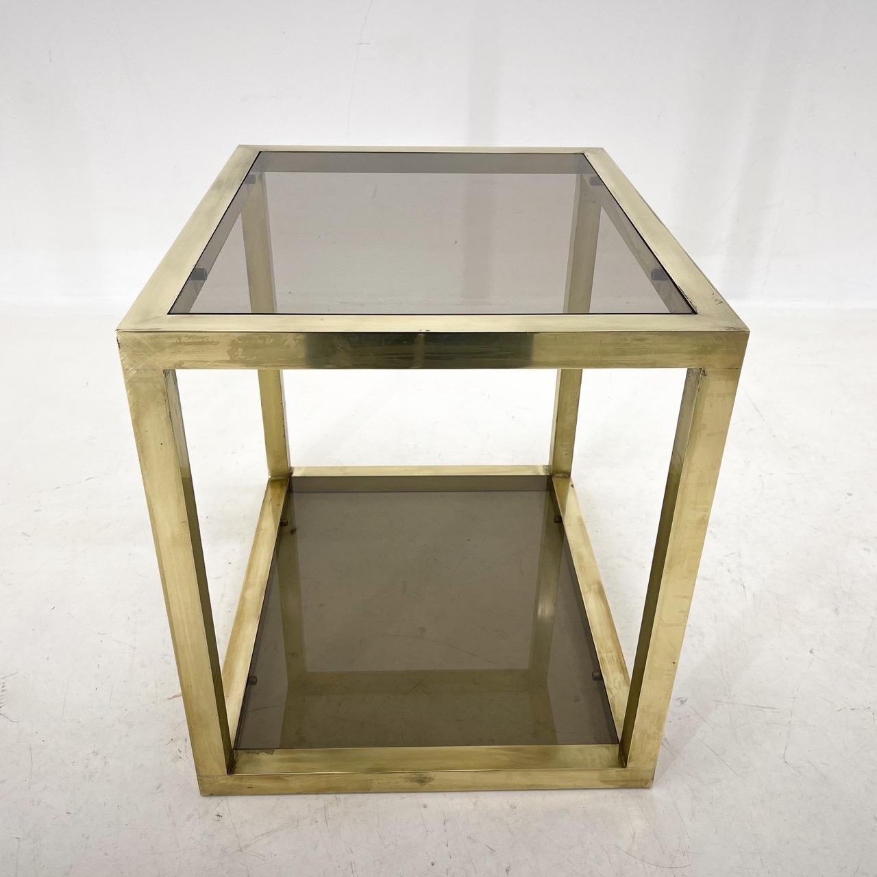 Italian Mid-Century Brass and Smoked Glass Table, 1970's For Sale 3
