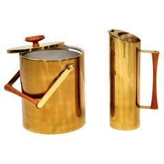 Italian Mid-Century Brass Bar Set, Ice Bucket and Martini Pitcher, 1950s